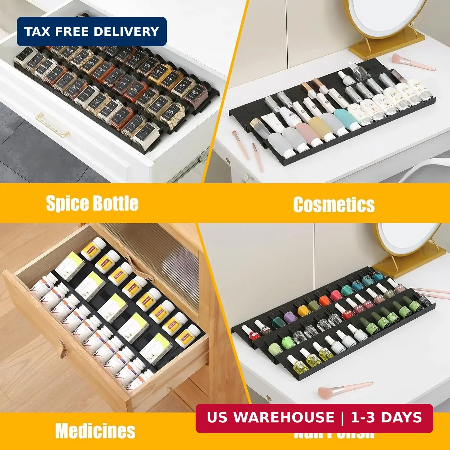 Famhap Spice Drawer Organizer Expandable 36 PCS, Fits 2″-72″ Wide Drawer | Inter