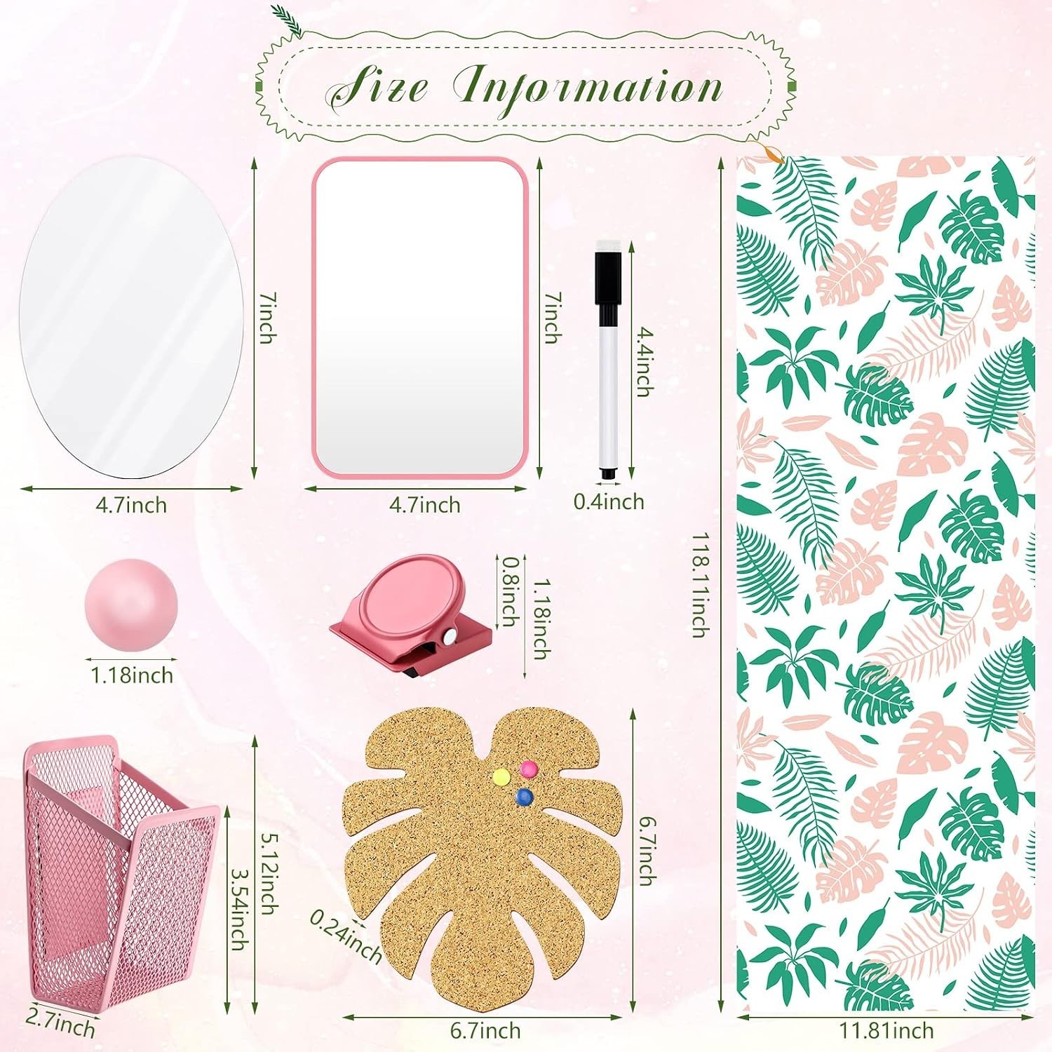 School Locker Organizer Set with Palm Leaf Wallpaper and Magnetic Accessories
