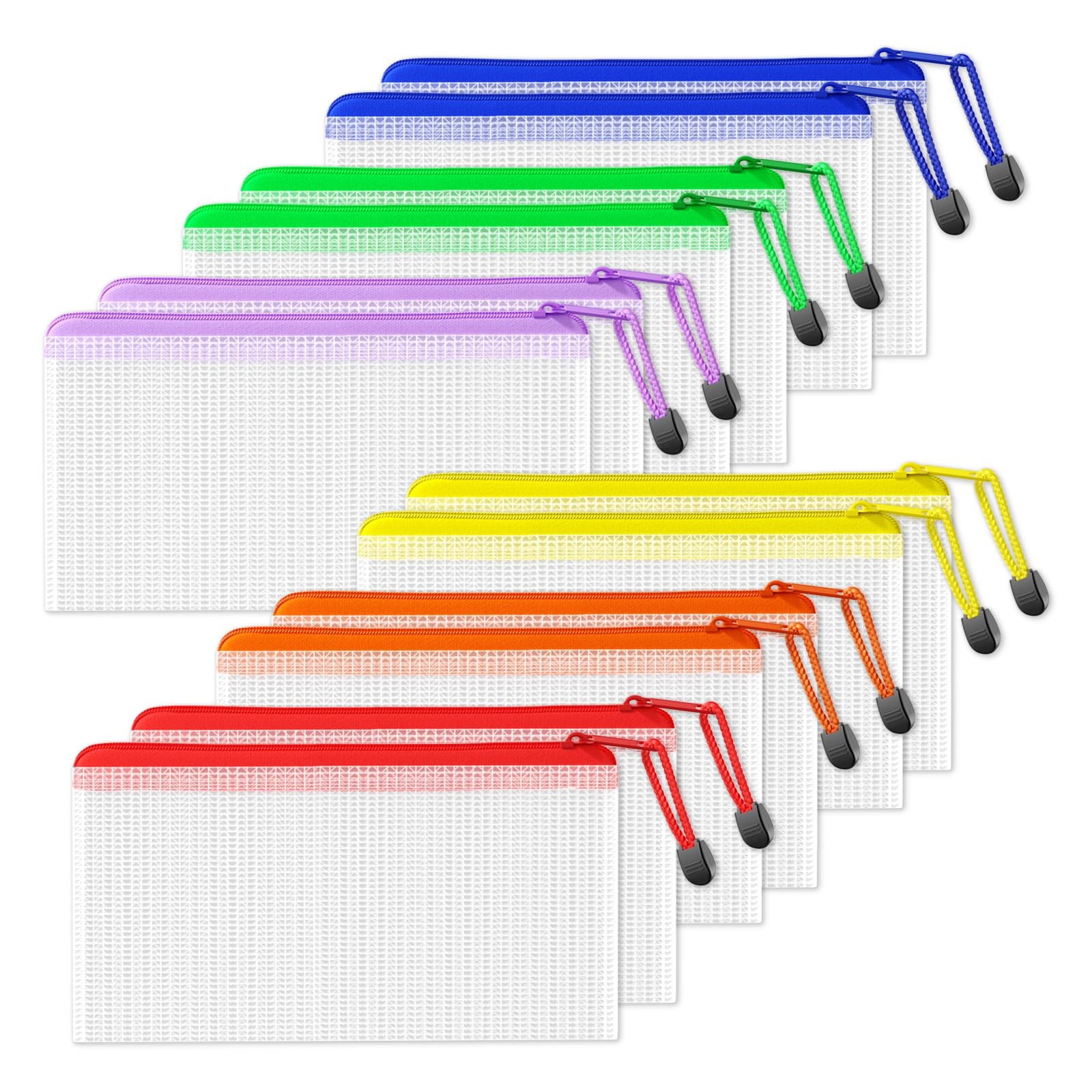 Plastic Mesh Zipper Pouch 4.6×9.2 in (6 Colors, 12 Packs), Small Water-Resist…