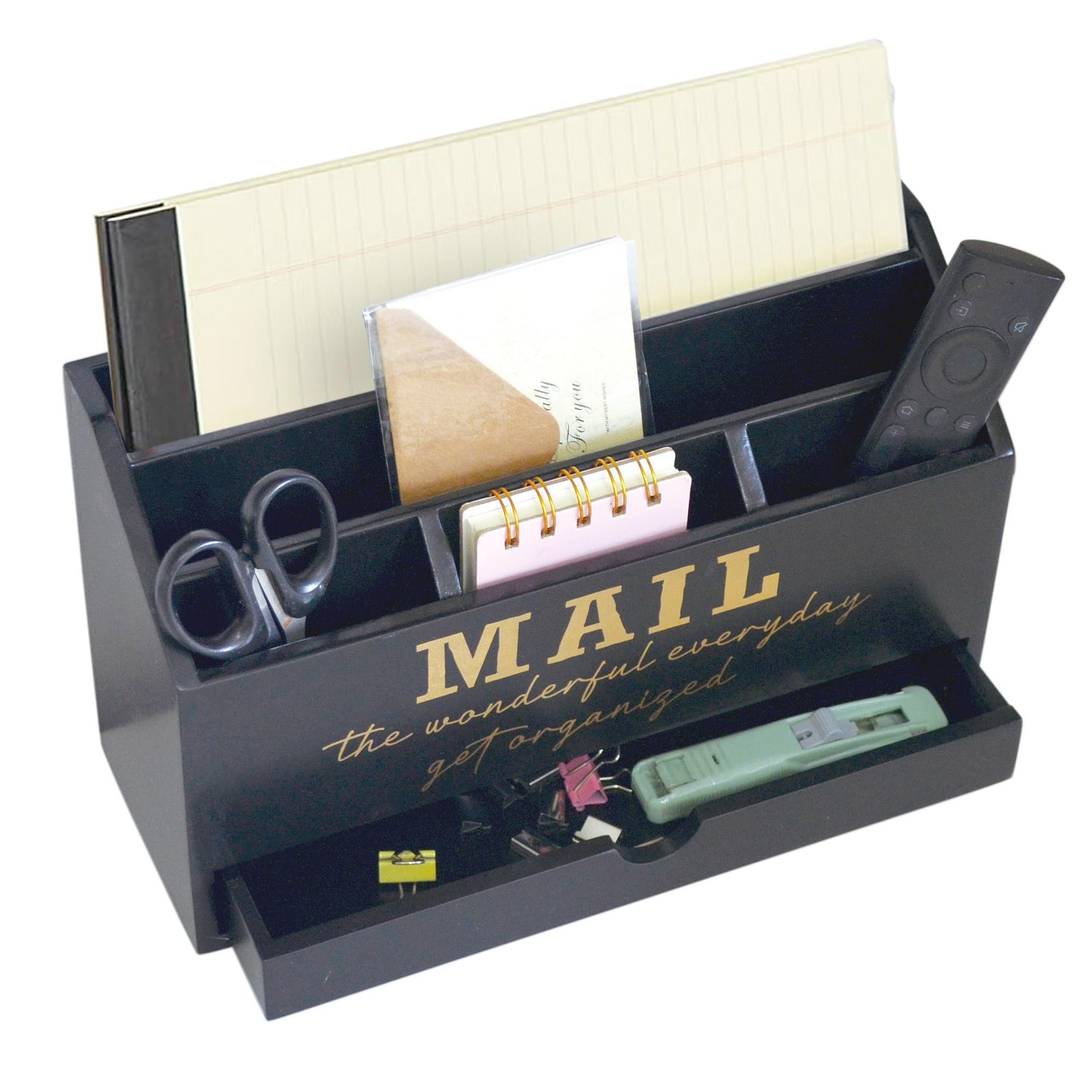 Wooden Black Rustic Countertop Mail Storage Organizer Drawer Compartment Desk