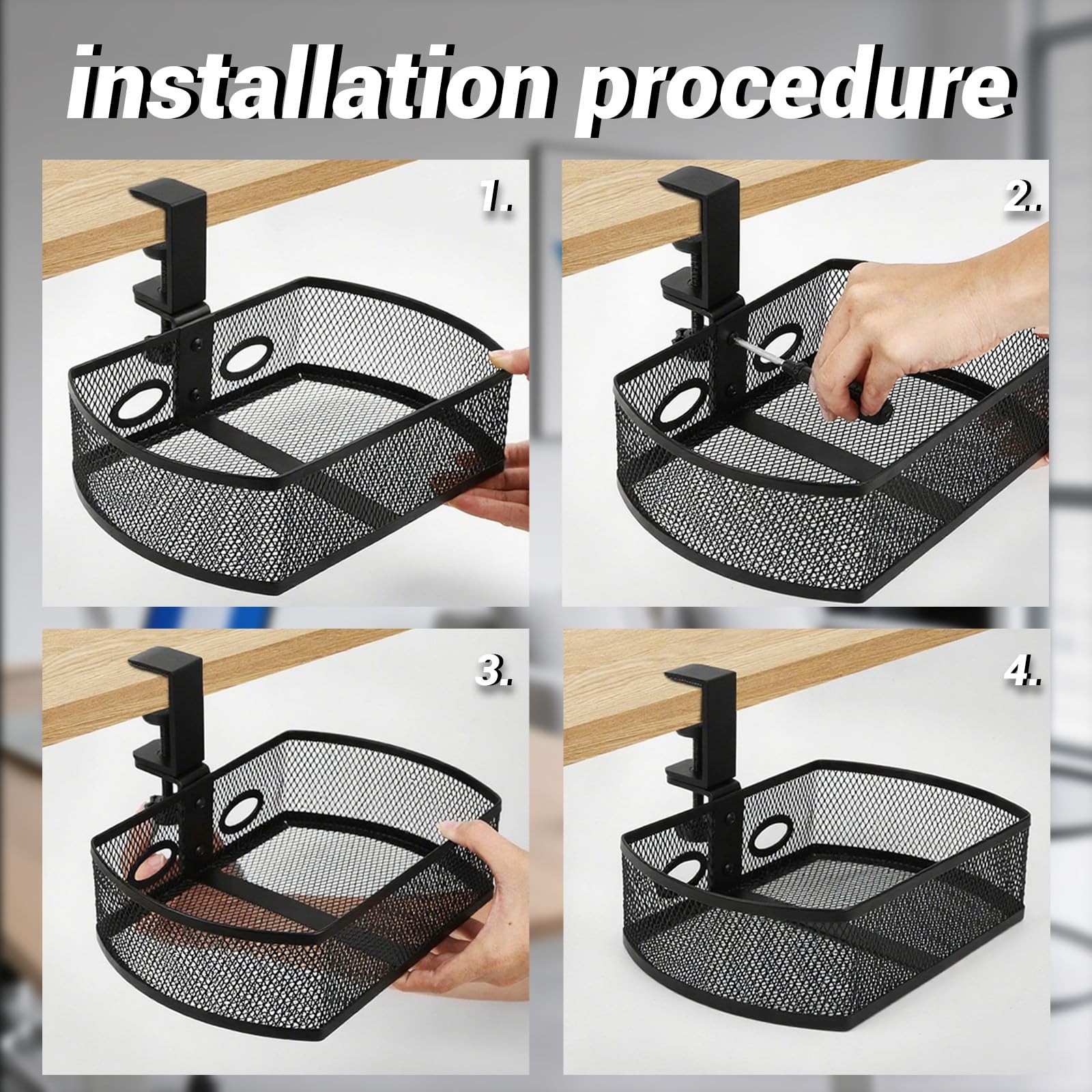 Clamp-On Hanging Desk Organizer – Metal Under-Desk Storage with Clamp Mount, …