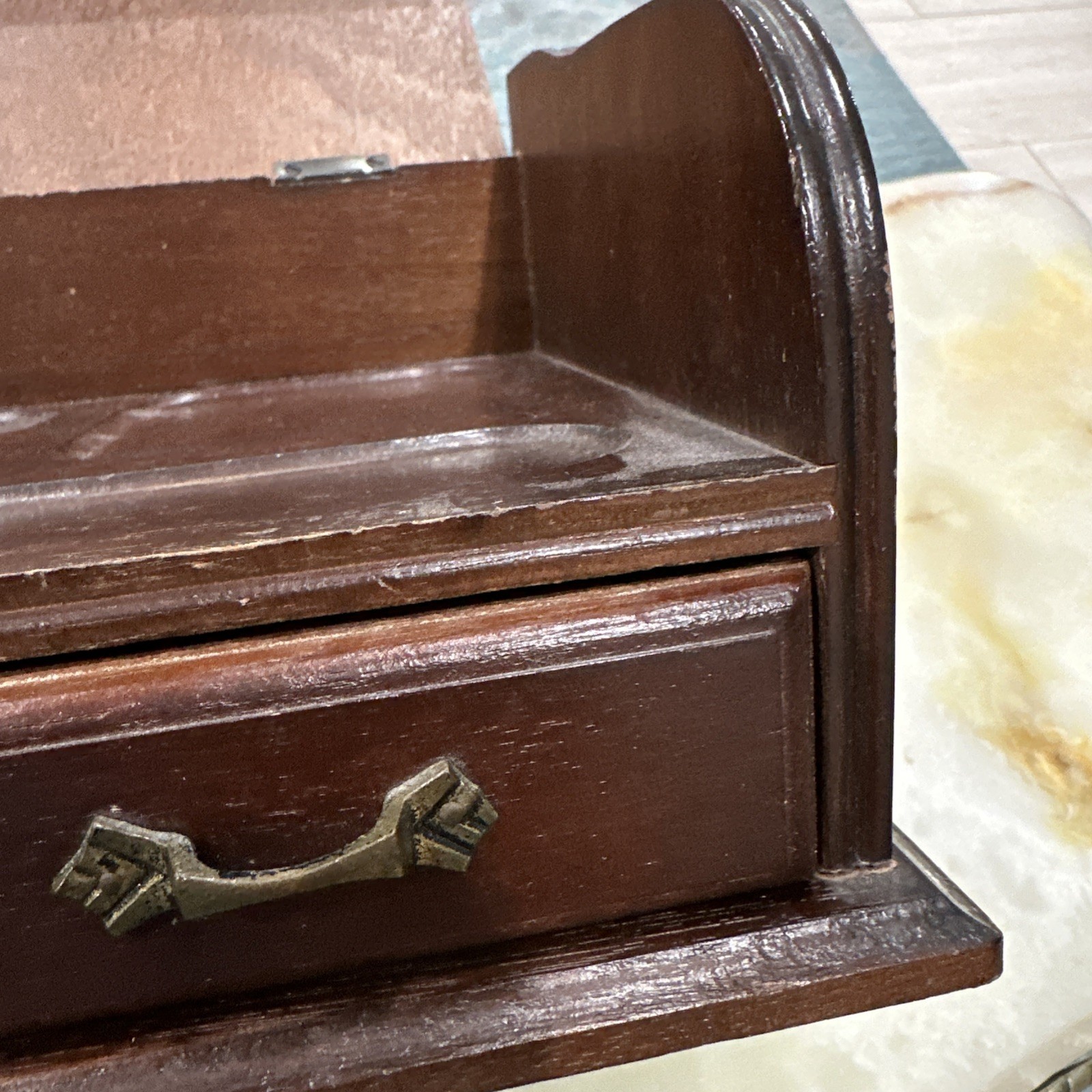 Vtg Roll Top Desk Organizer Tambour Valet Jewelry Box Drawer Made in Japan