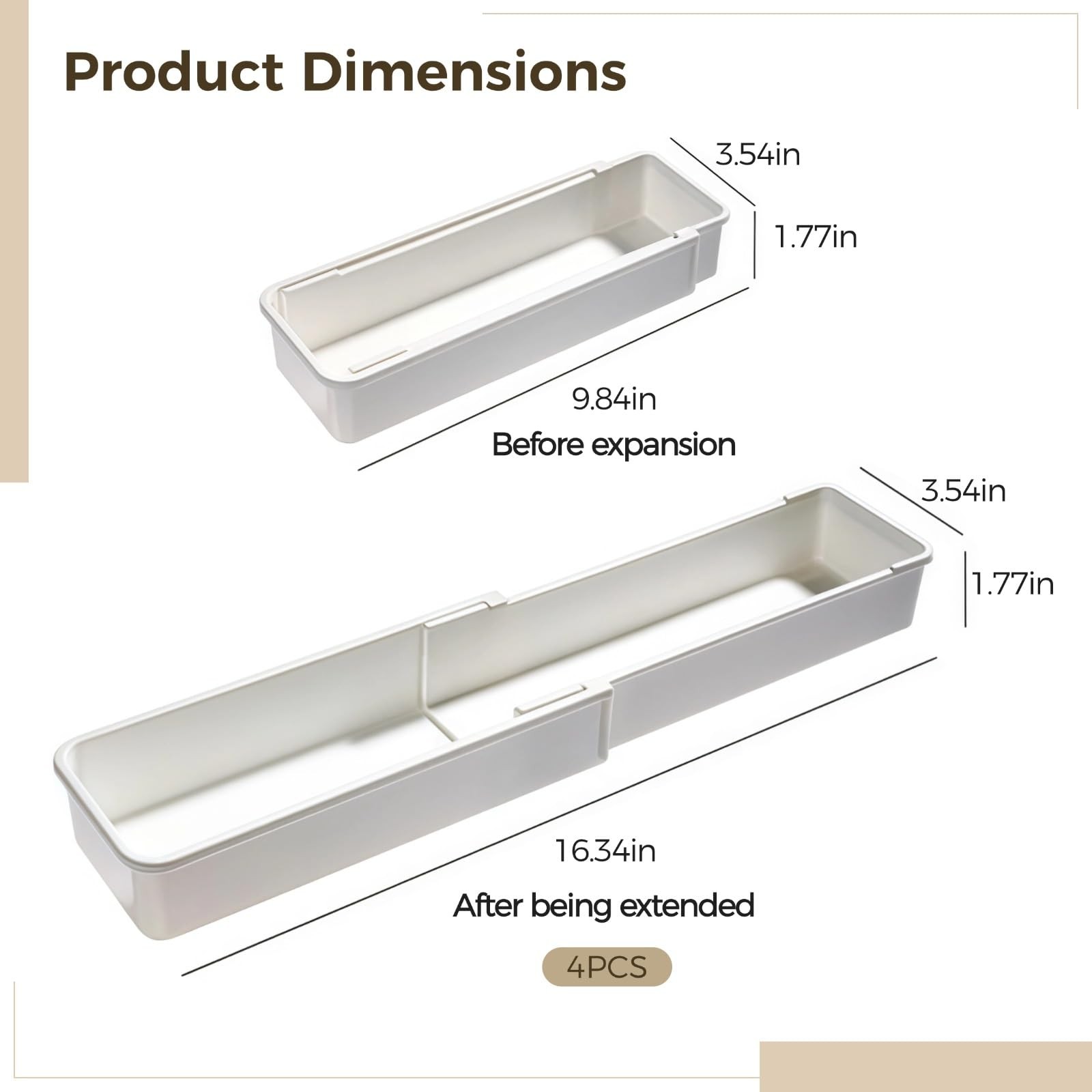 Toyosport 4 Pcs Expandable Drawer Organizers, Adjustable White