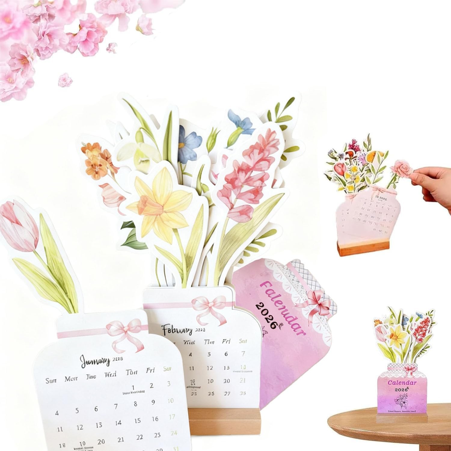 2026 Creative Floral Desk Calendar,Mini Flowers Standing Calendar,Small 1PC