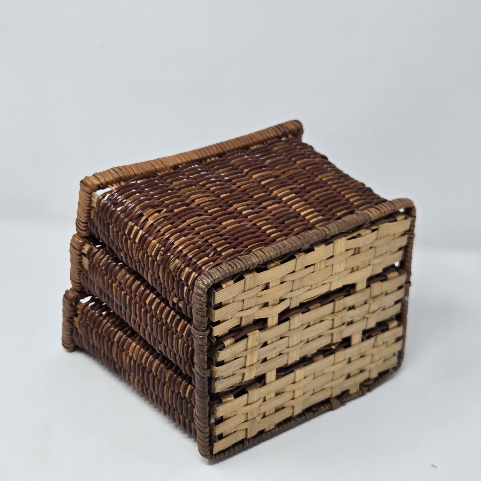 VTG Bamboo Wicker Rattan Desk Accessory Square Letter Holder 3 Compartment Hang
