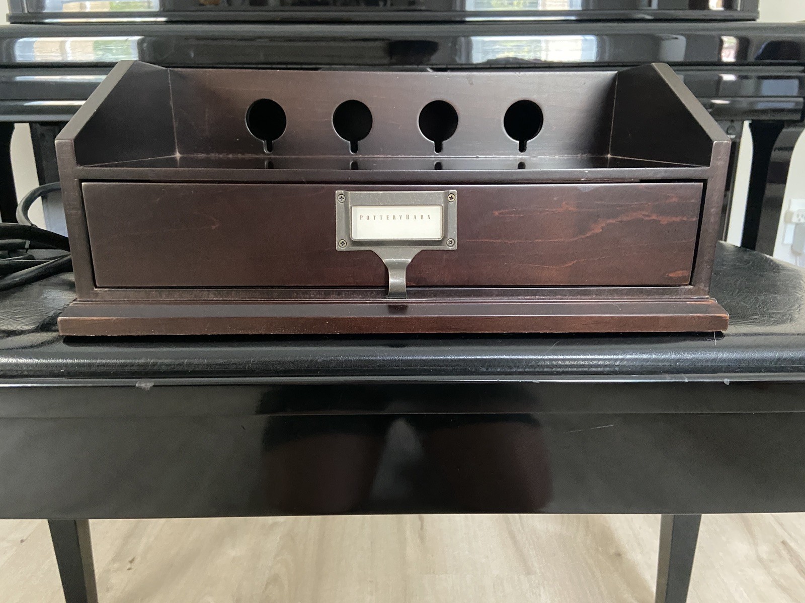 Pottery Barn Espresso Bedford Charging Station Desk Stationery Organizer