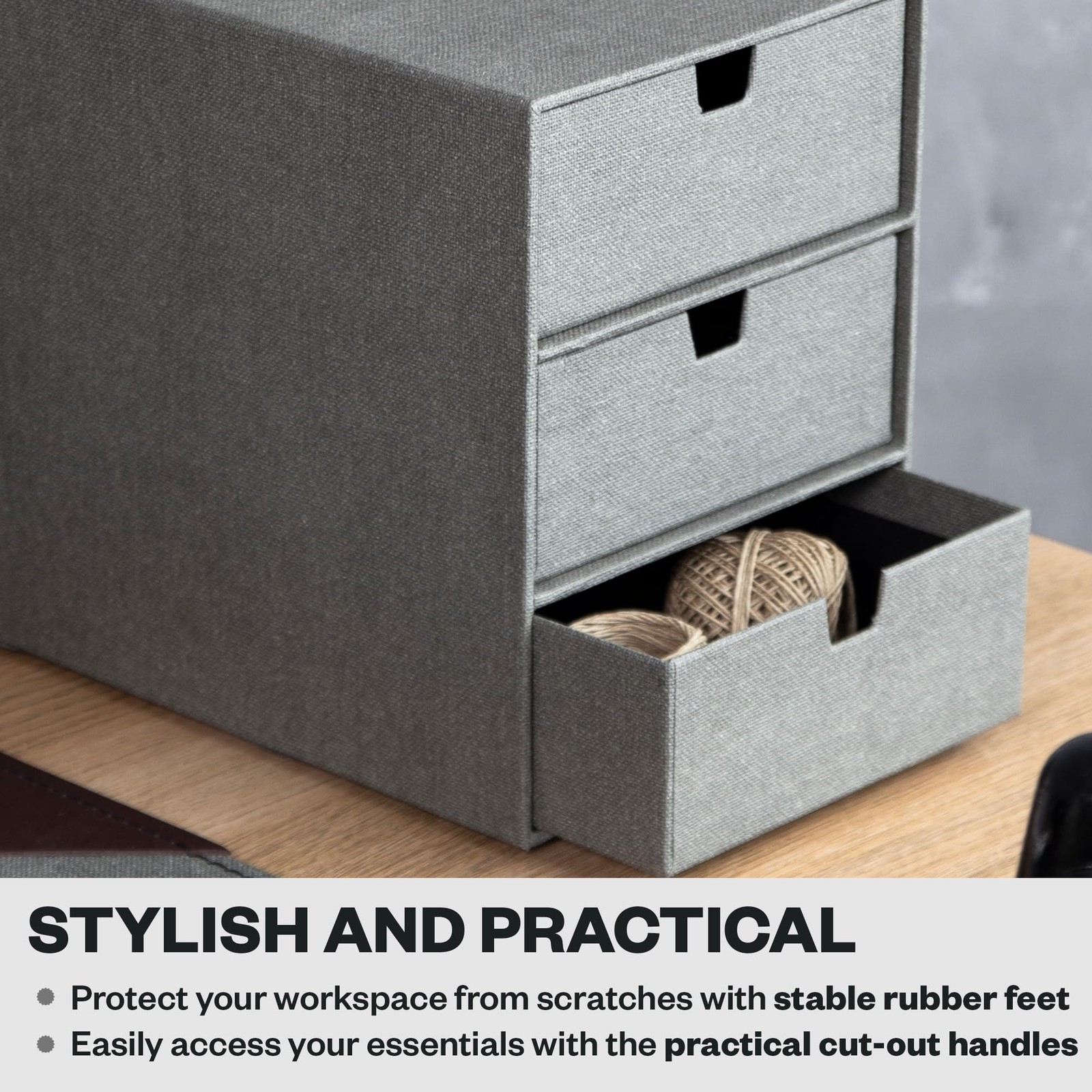 Bigso Box of Sweden Ingrid 3-Drawer Canvas Fiberboard Desk 1 Pack, Grey