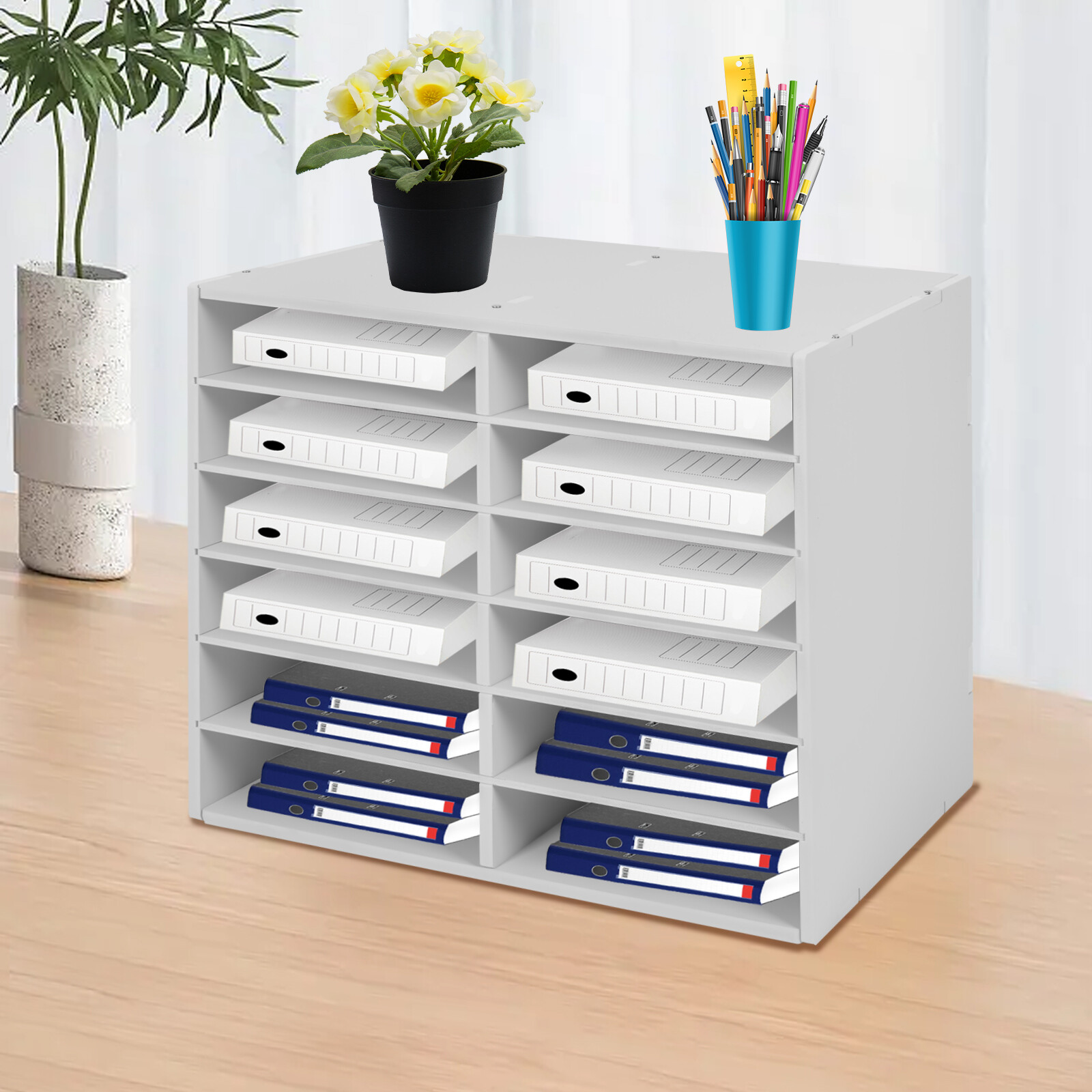 Desktop Literature Organizer File Sorter Paper Storage Holder 12 Compartments