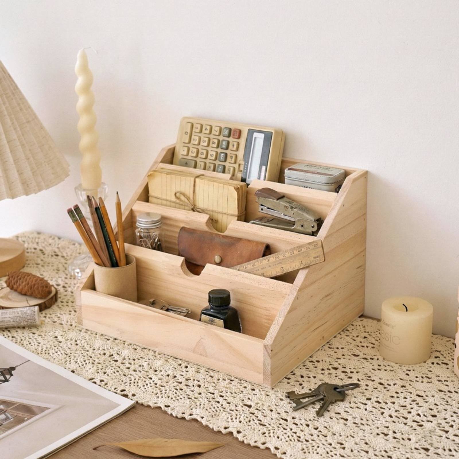 Wooden Desk Organizer Retro & Design Desk Storage Desktop Space Saving