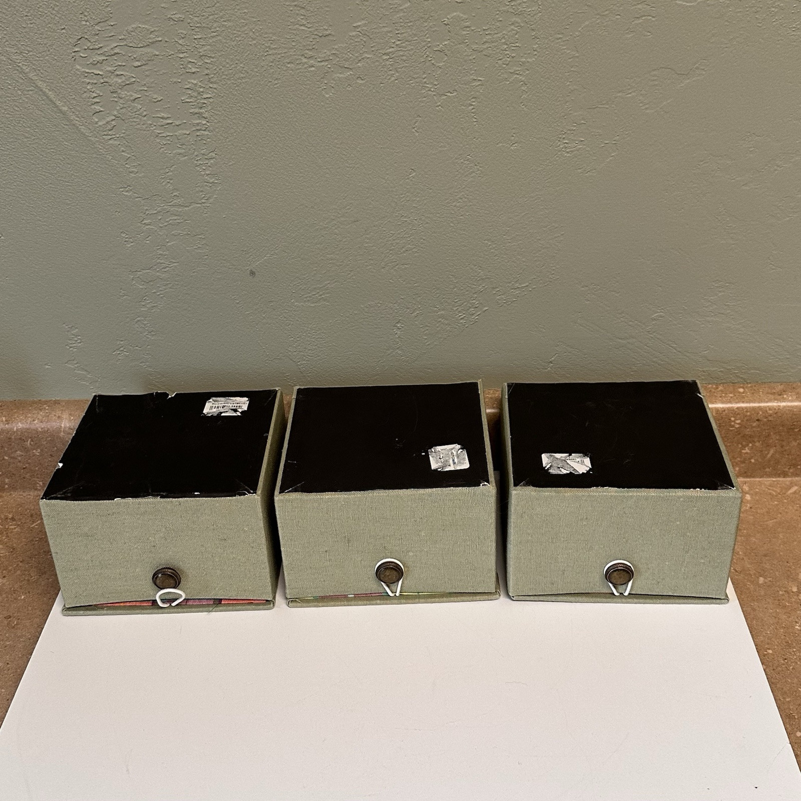 Cloth Bound Green Fabric Wrapped Lot of 3 Flip Boxes Storage Boxes Decor Boxes