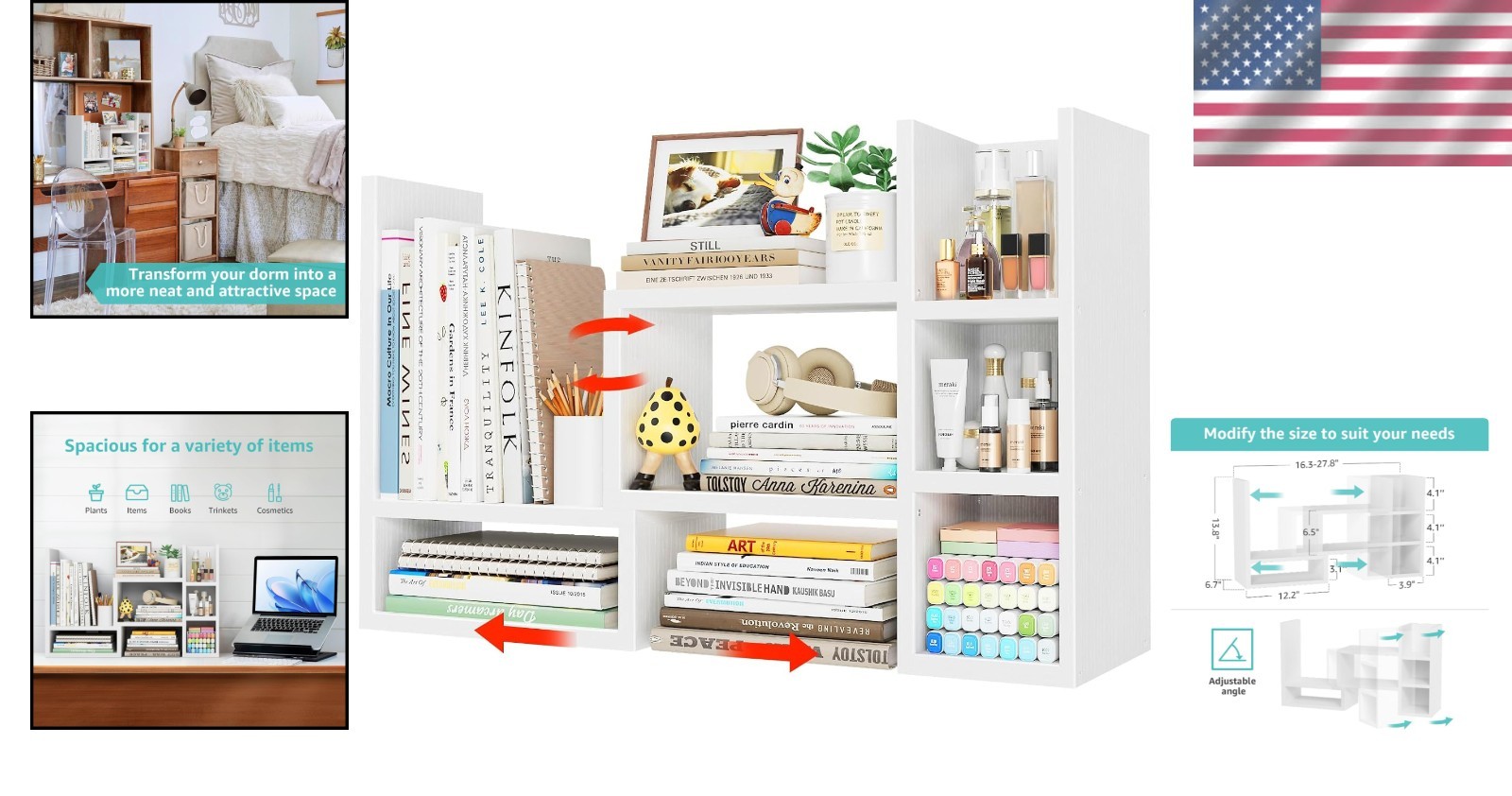 Compact Modern Desk Shelves – Adjustable Organizer with Anti-Fall Features