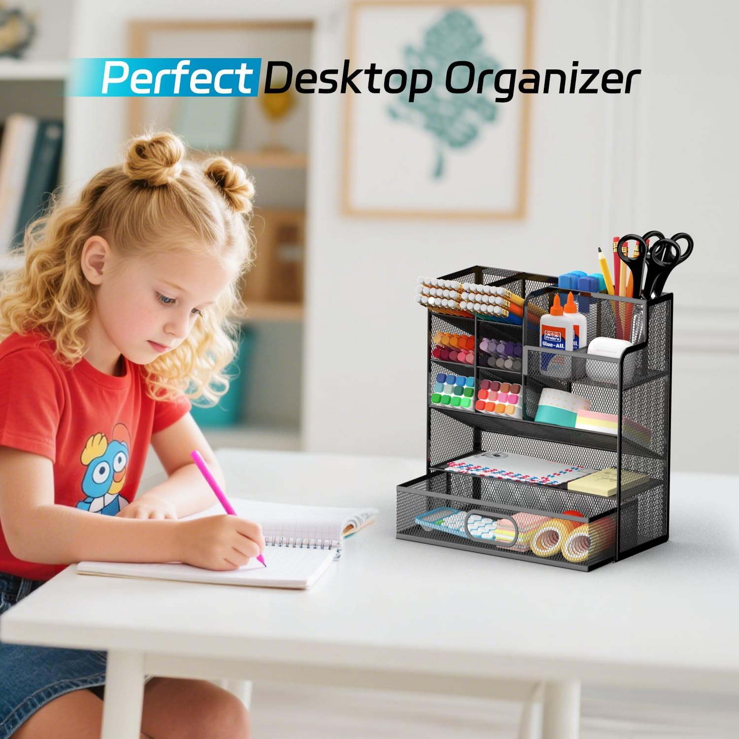 Pen Organizer for Desk – Multi-Functional Pencil Holder with Drawer Desk Organiz