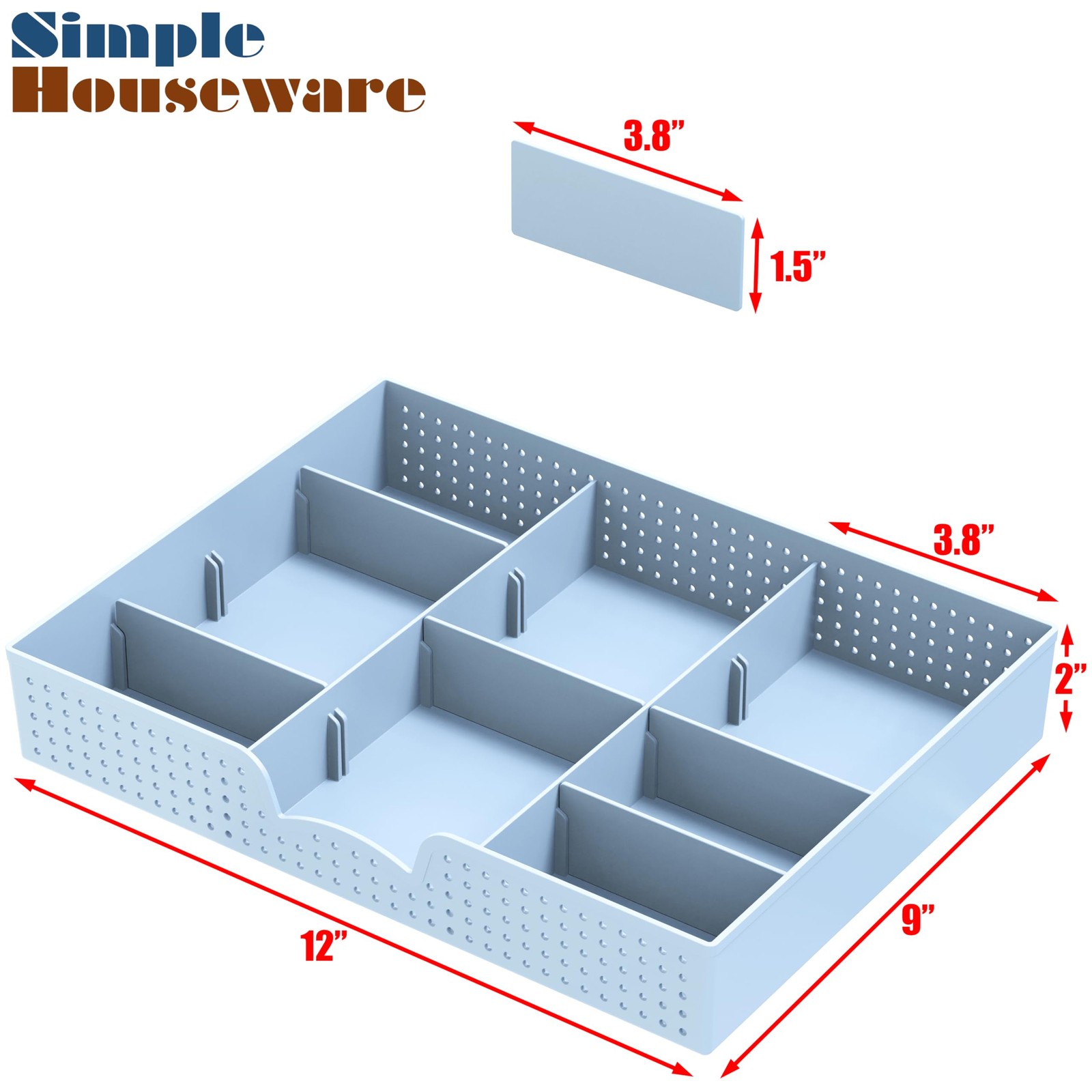 Simple Houseware 9Compartment Adjustable Drawer Organizer Tray, Blue