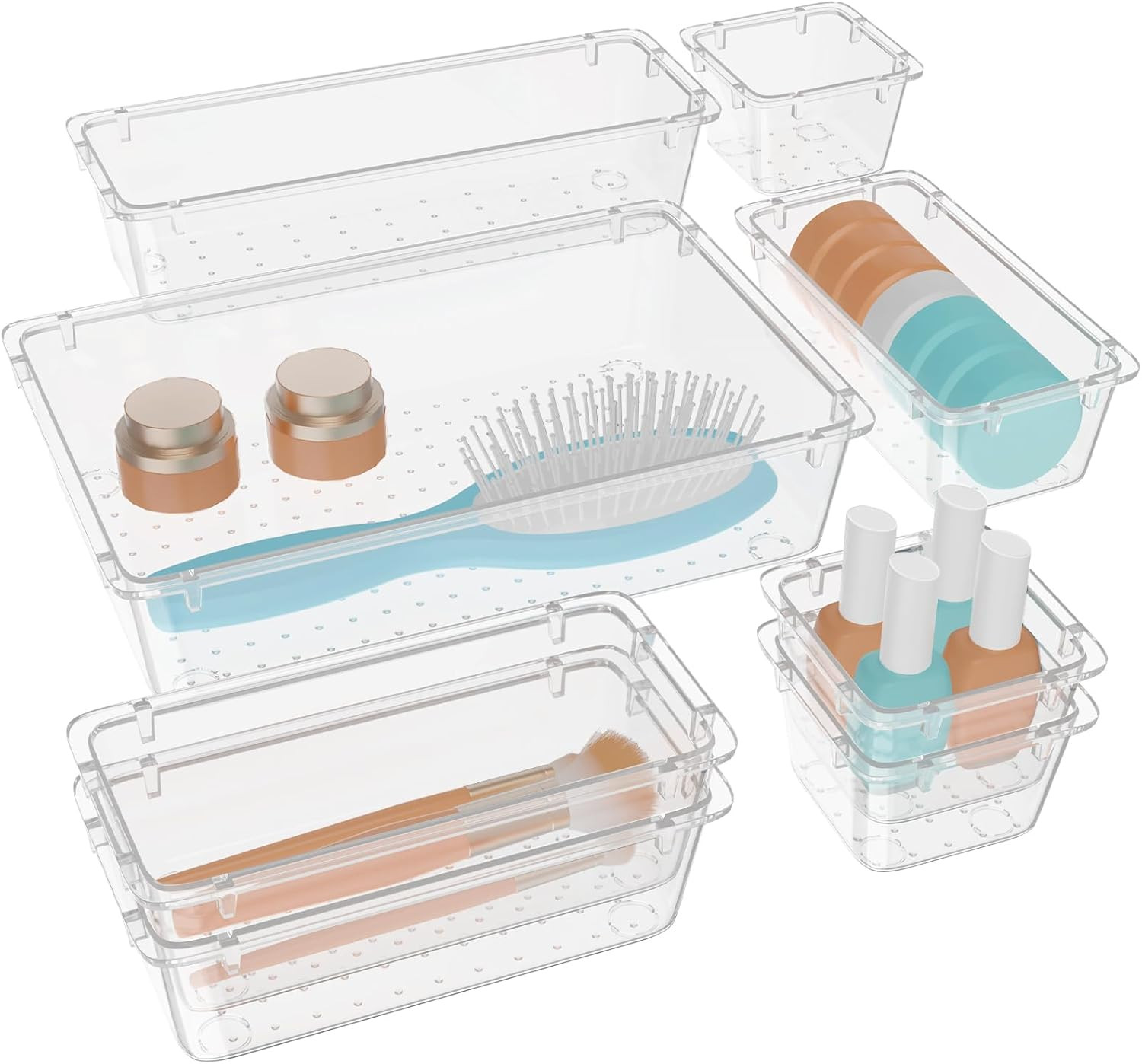 8 PCS Clear Plastic Drawer Organizer Set, 4 Sizes Desk Drawer Organization and S