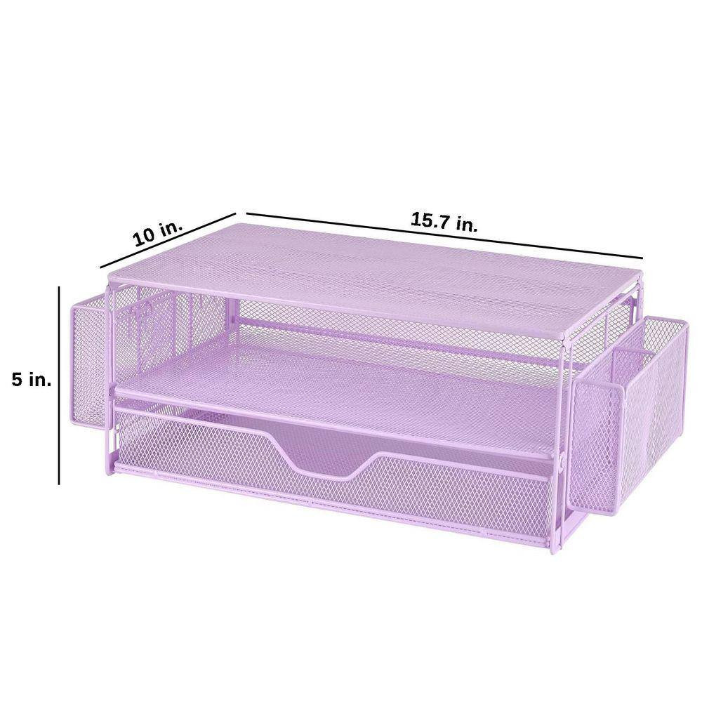 Purple 15.7 In. X 5 In. Metal Modern Desk Organizer Stand with Drawer and 2 Pen