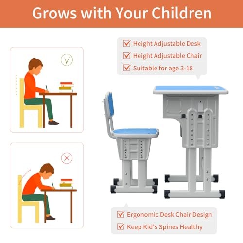 Blue Kids Study Desk Cantonape Height Adjustable