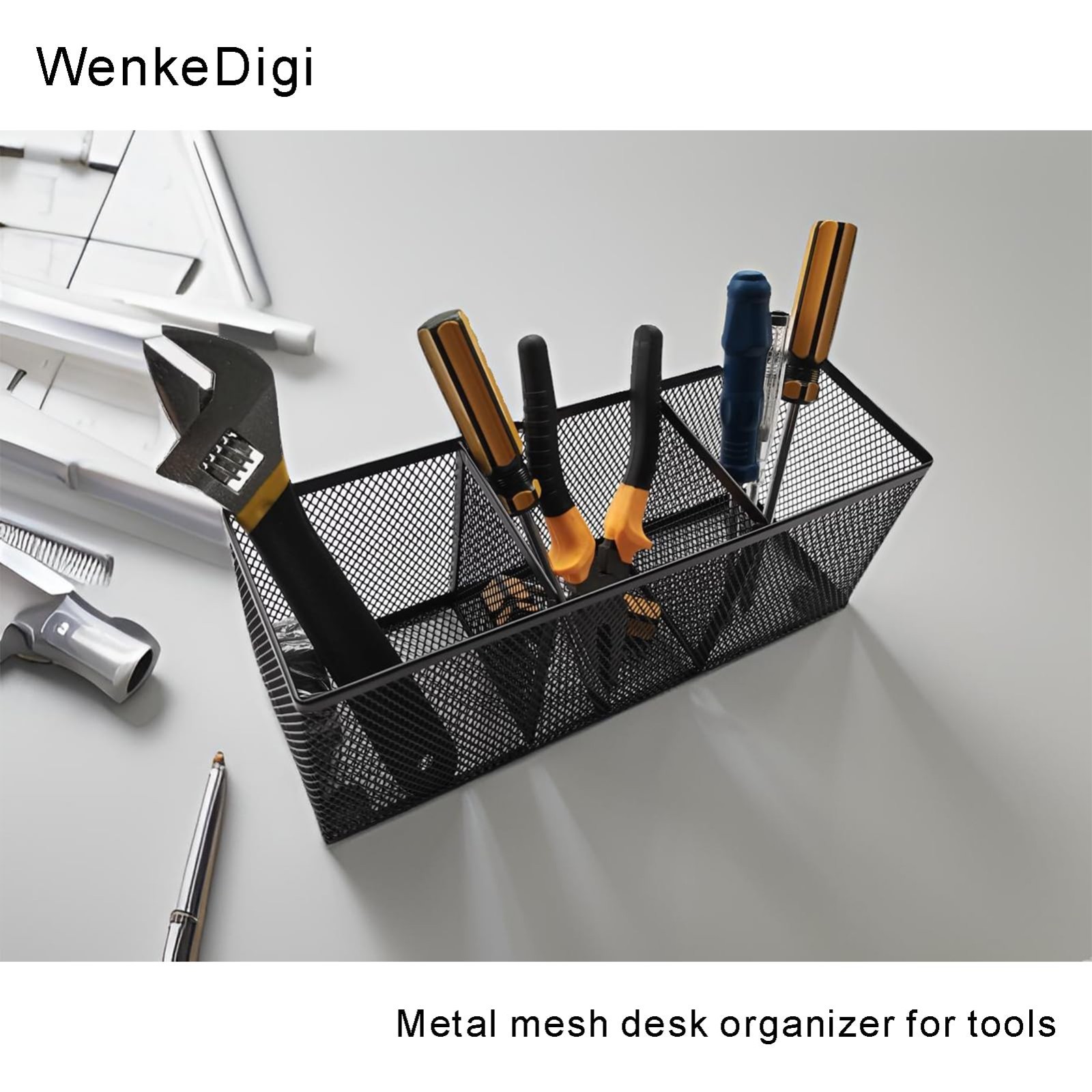 Spacious 3-Compartment Metal Mesh Desk Organizer for Pens, Makeup & Utensils – B