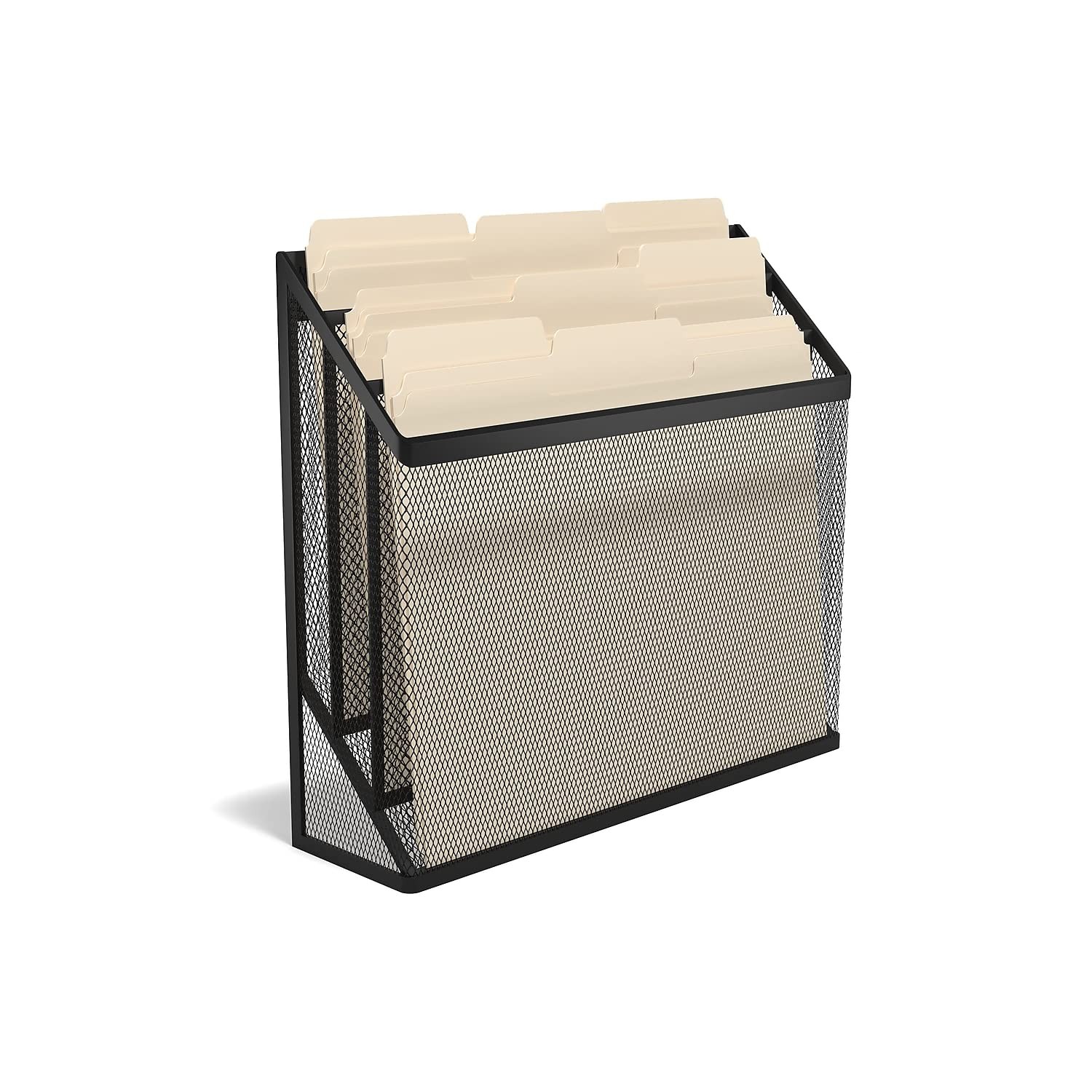 Wire Mesh File Organizer, 3‑Compartment, Matte Black – Vertical Desktop Sorte…
