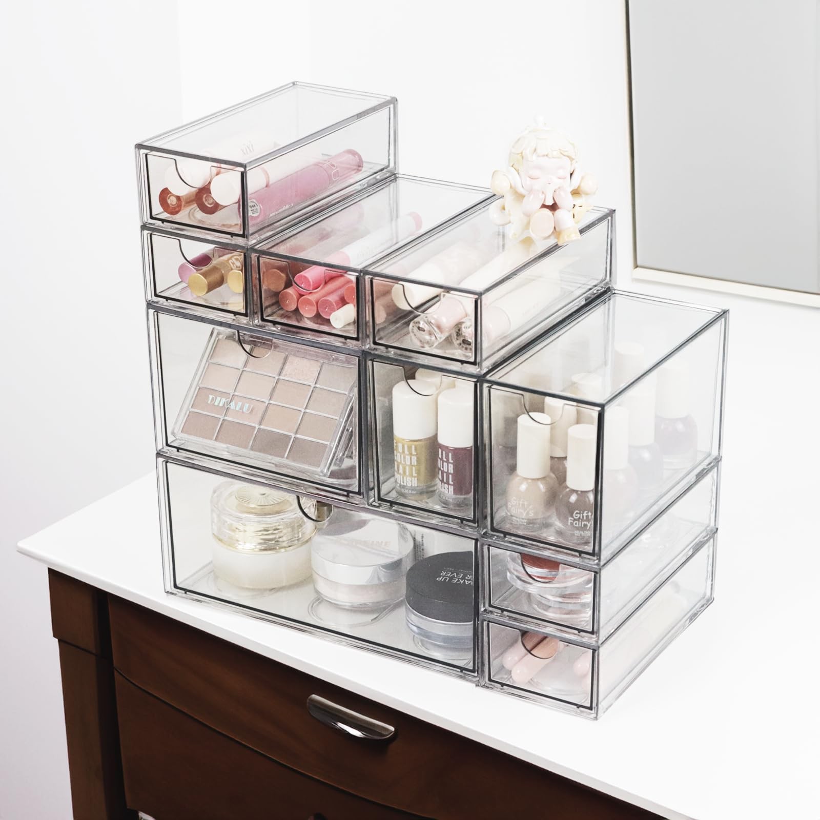 Acrylic Makeup Organizer, 10 Drawers Clear 15.5 x 8 x 7 Inches, Transparent