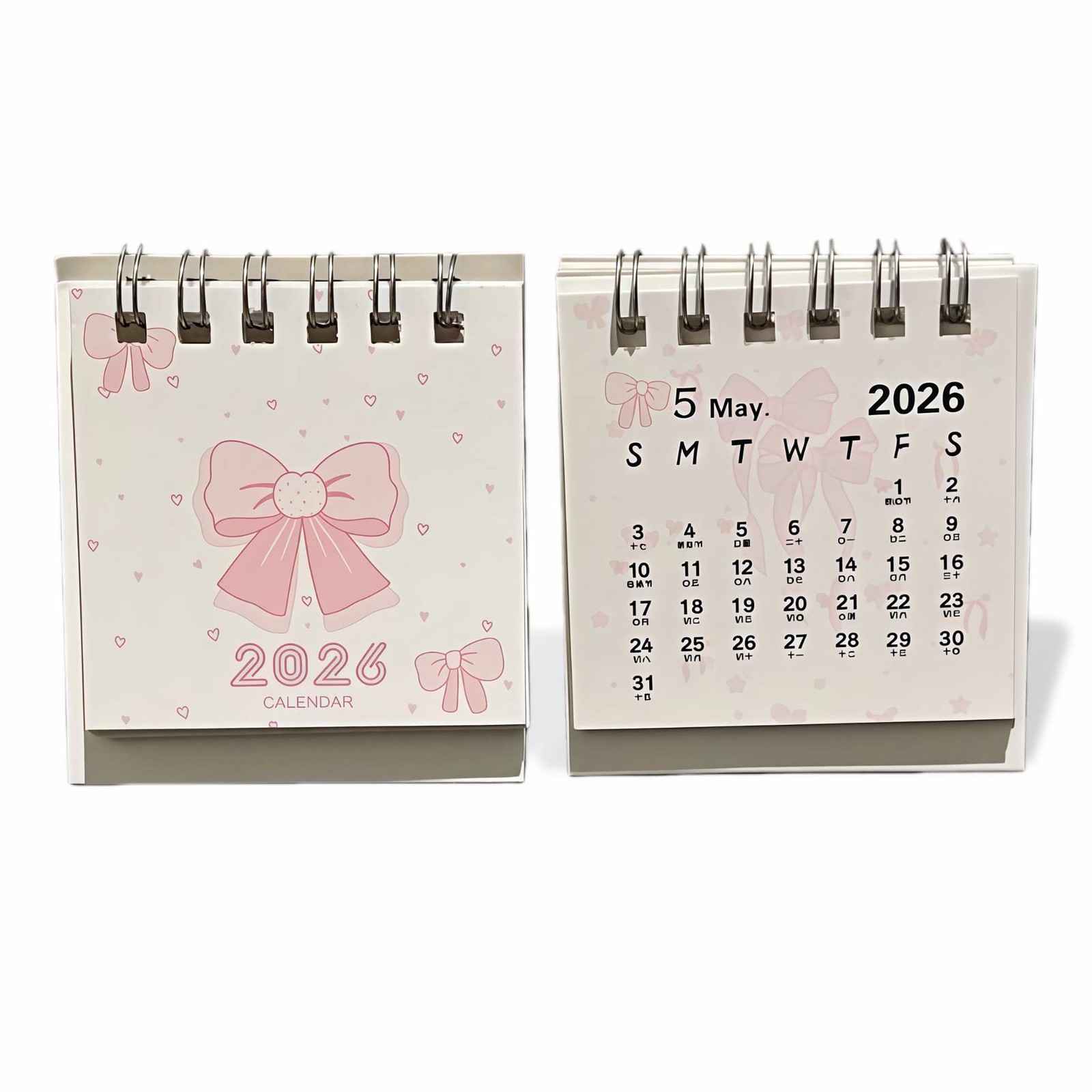 Pink Small Desk Calendar 2026 Standing Flip, Mini Cute Small, And White