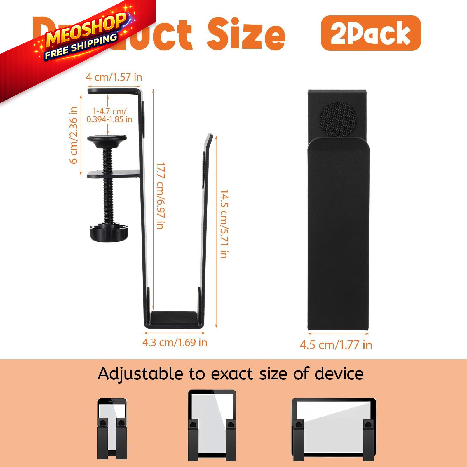HOFURME 2 Pack Adjustable Desk Side Laptop Holder, Heavy-Duty Metal Desk…