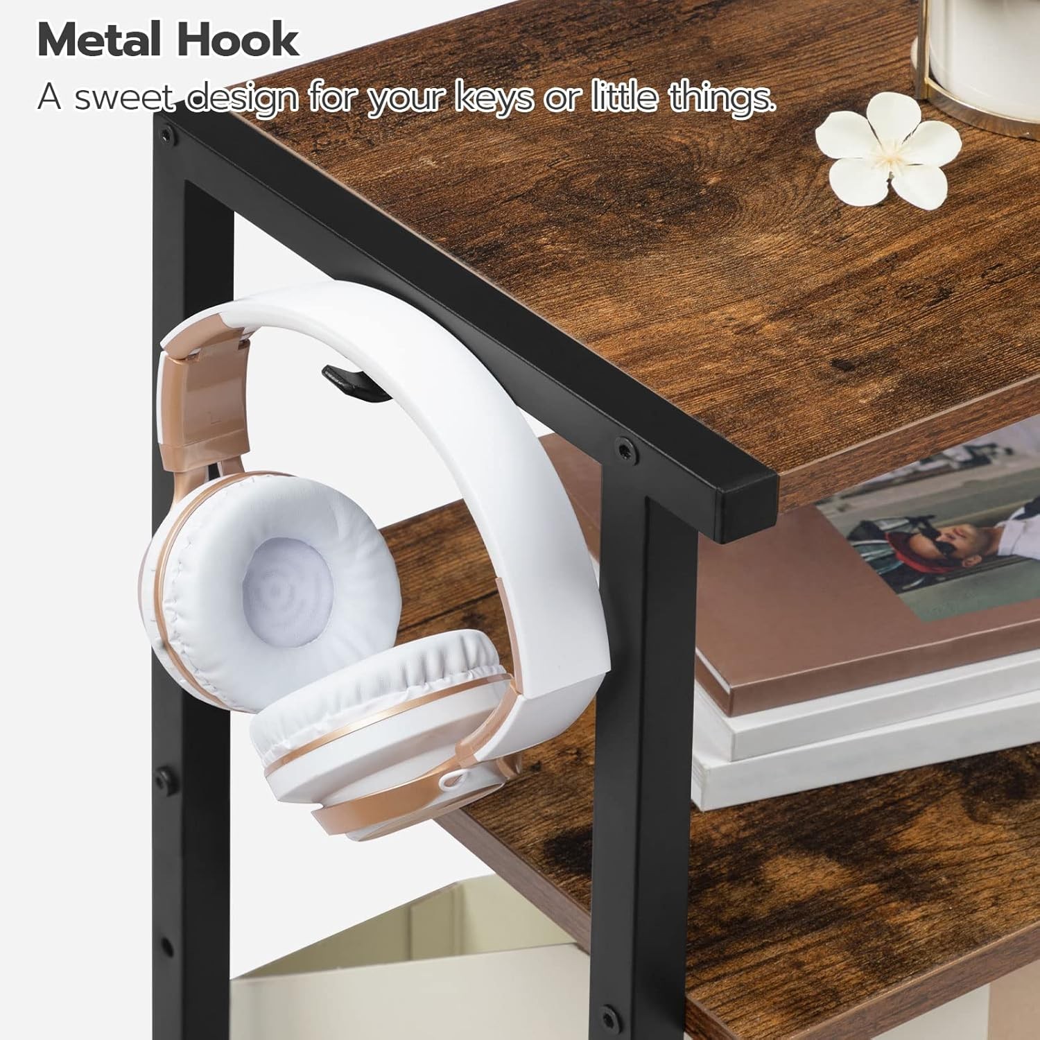 HOOBRO Industrial Printer Stand with Charging Station, Rustic Brown + Black