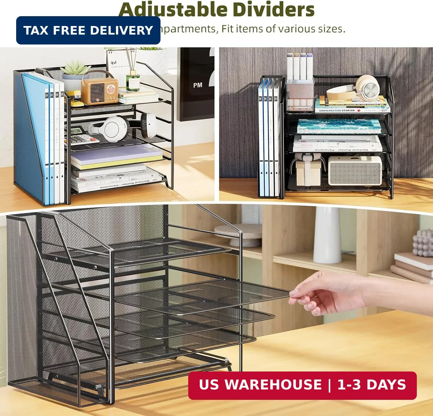 Simple Trending 5-Tier Desk File Organizer with Side File Shelf, Black | 15.4″L