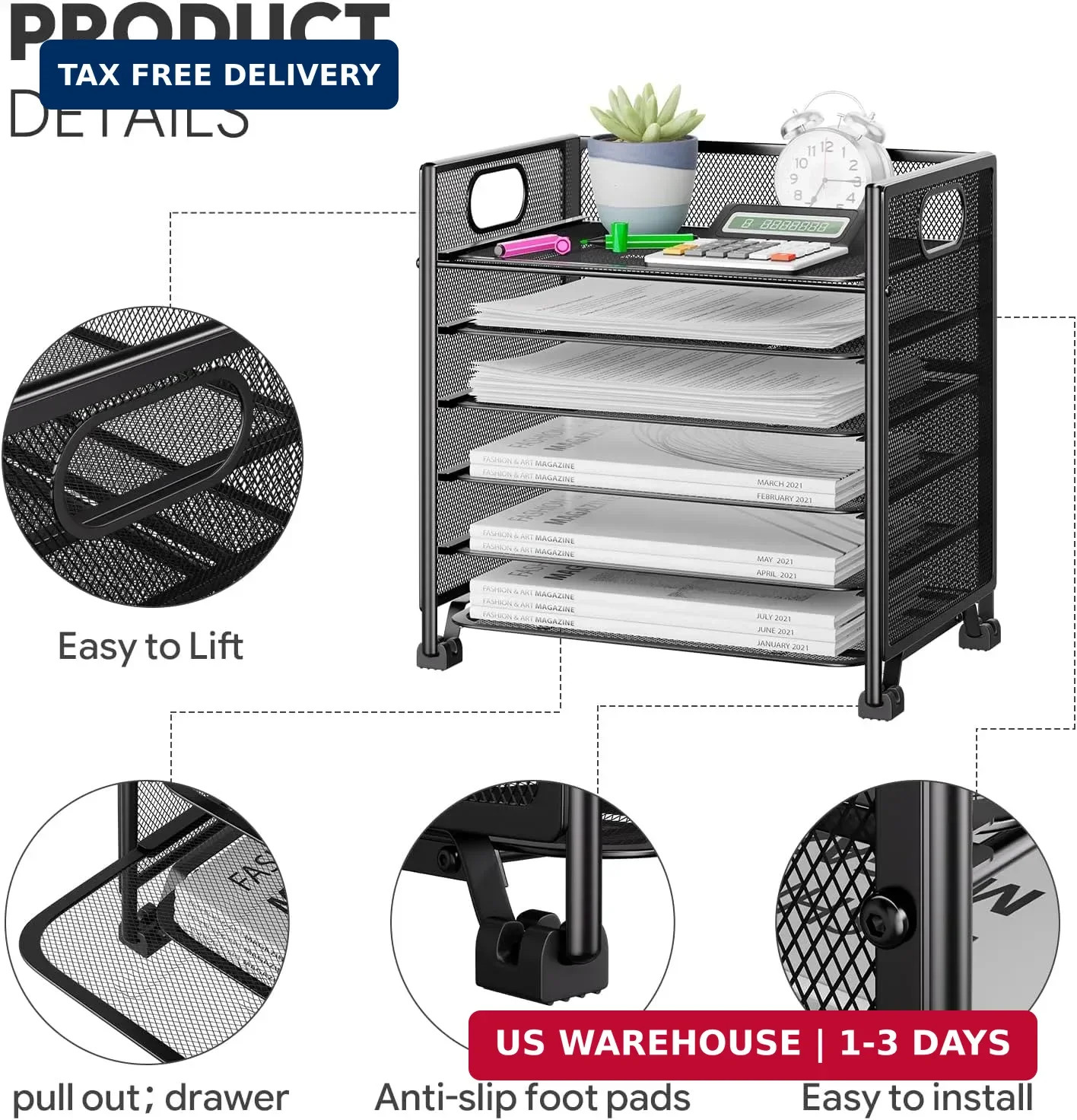 Simple Trending 6-Tier Letter Tray Organizer, Metal Mesh File Holder, Black | 6-