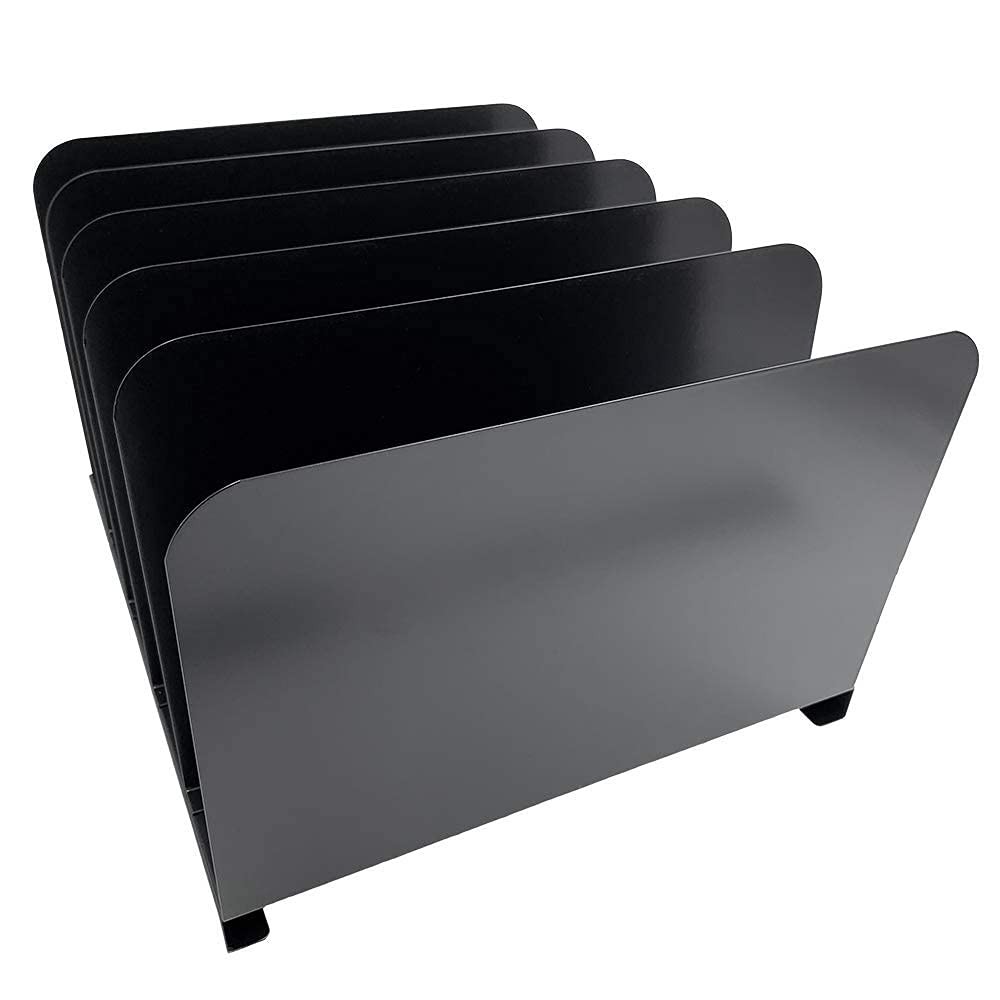 Huron Vertical 5 Slot Steel Desk Organizer/Sorter, Black Standard,