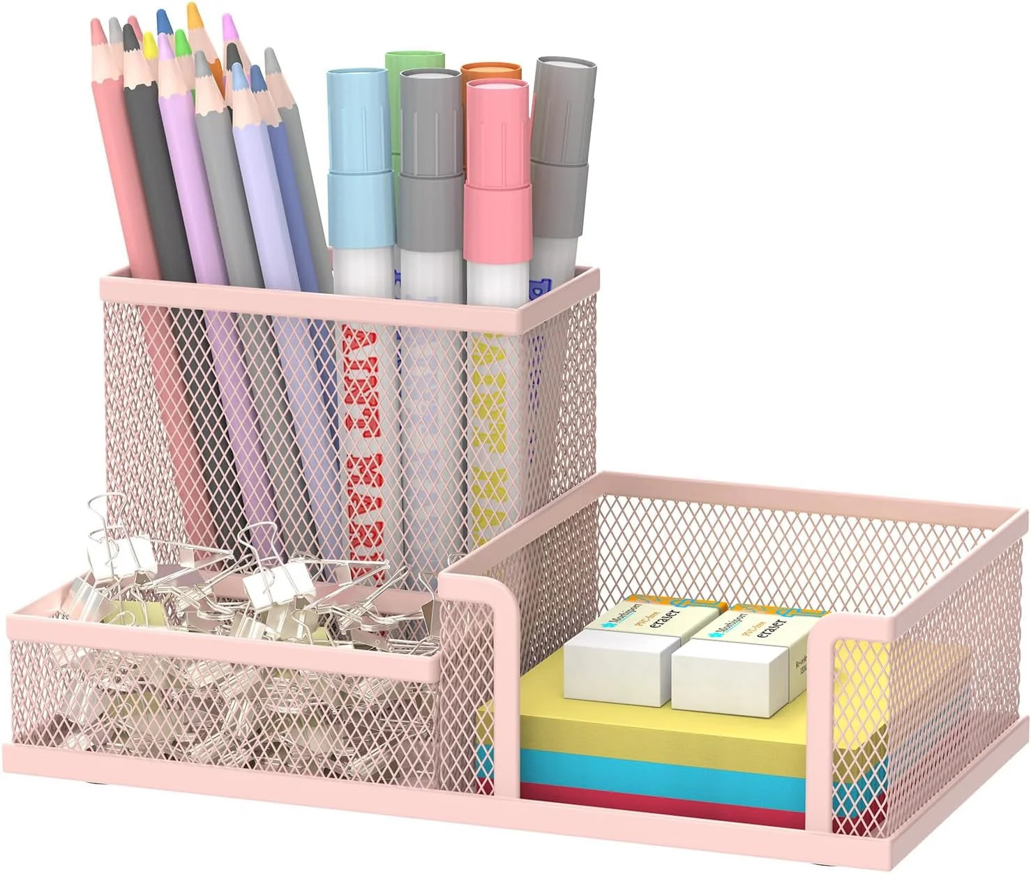 Mesh Pen Holder Desk Organizer, Office Supplies Pencil Storage with 3 Compartmen