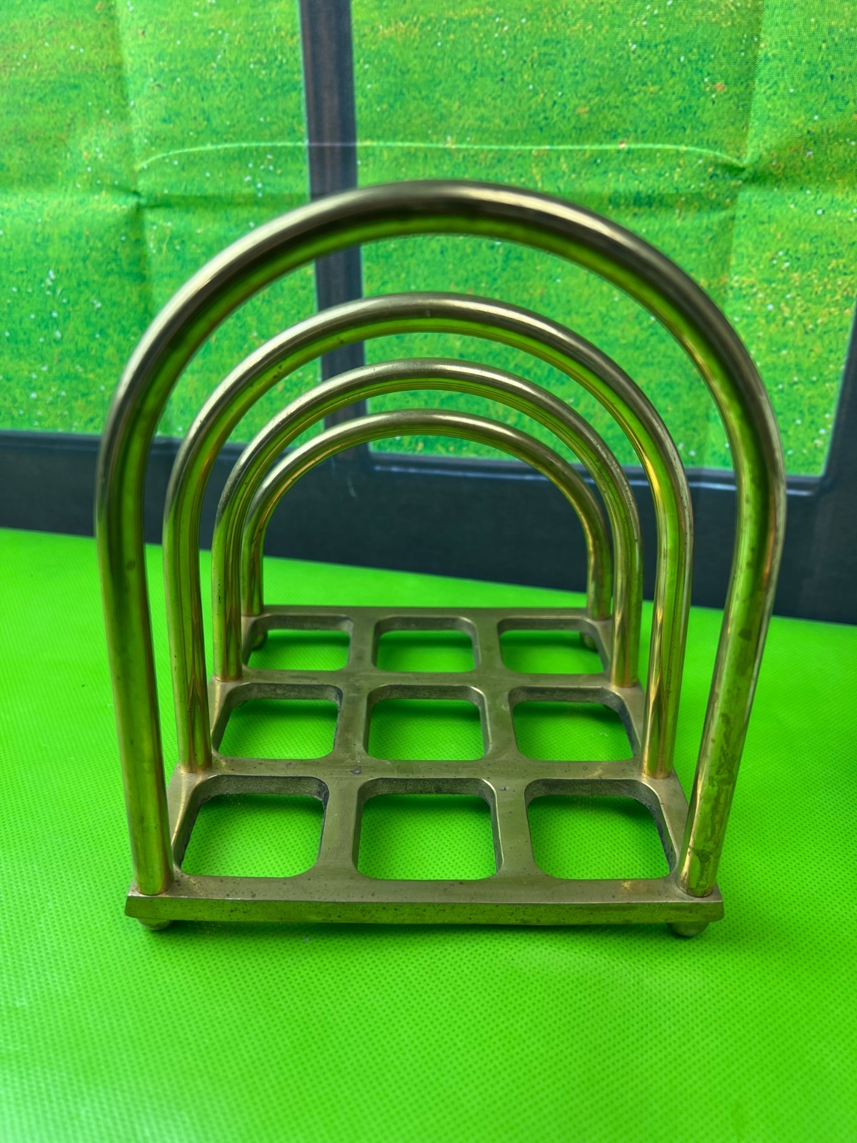 Brass Tiered letter holder desk organizer waffle bottom