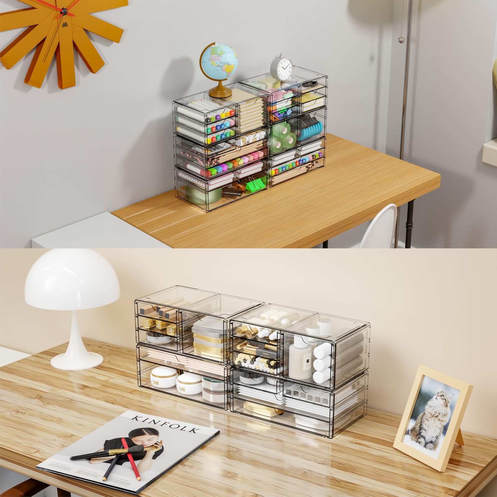 Yieach 2 Pack Acrylic Drawer Organizer With 6 large 6 Drawers, Clear