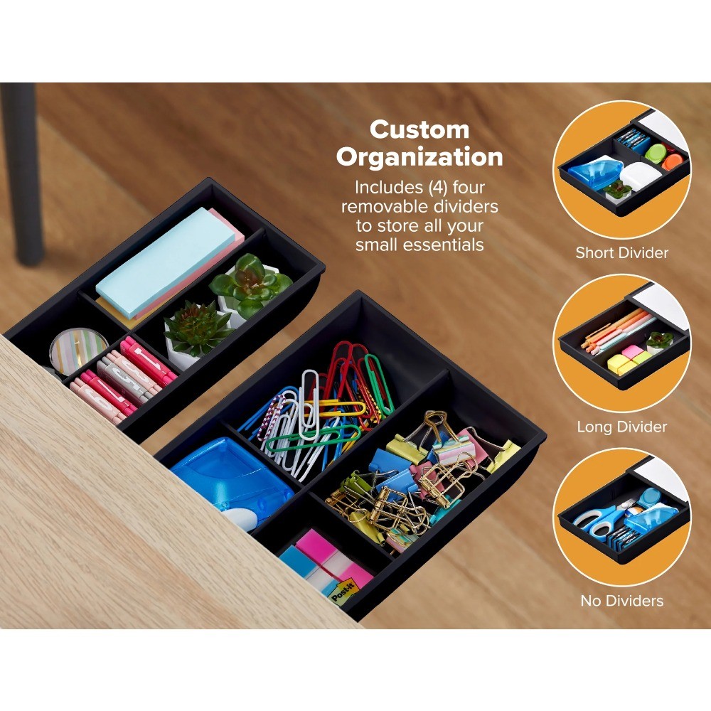 Desk Drawer for Organization, Self-Adhesive Under Desk Storage, Black, Pack of 2