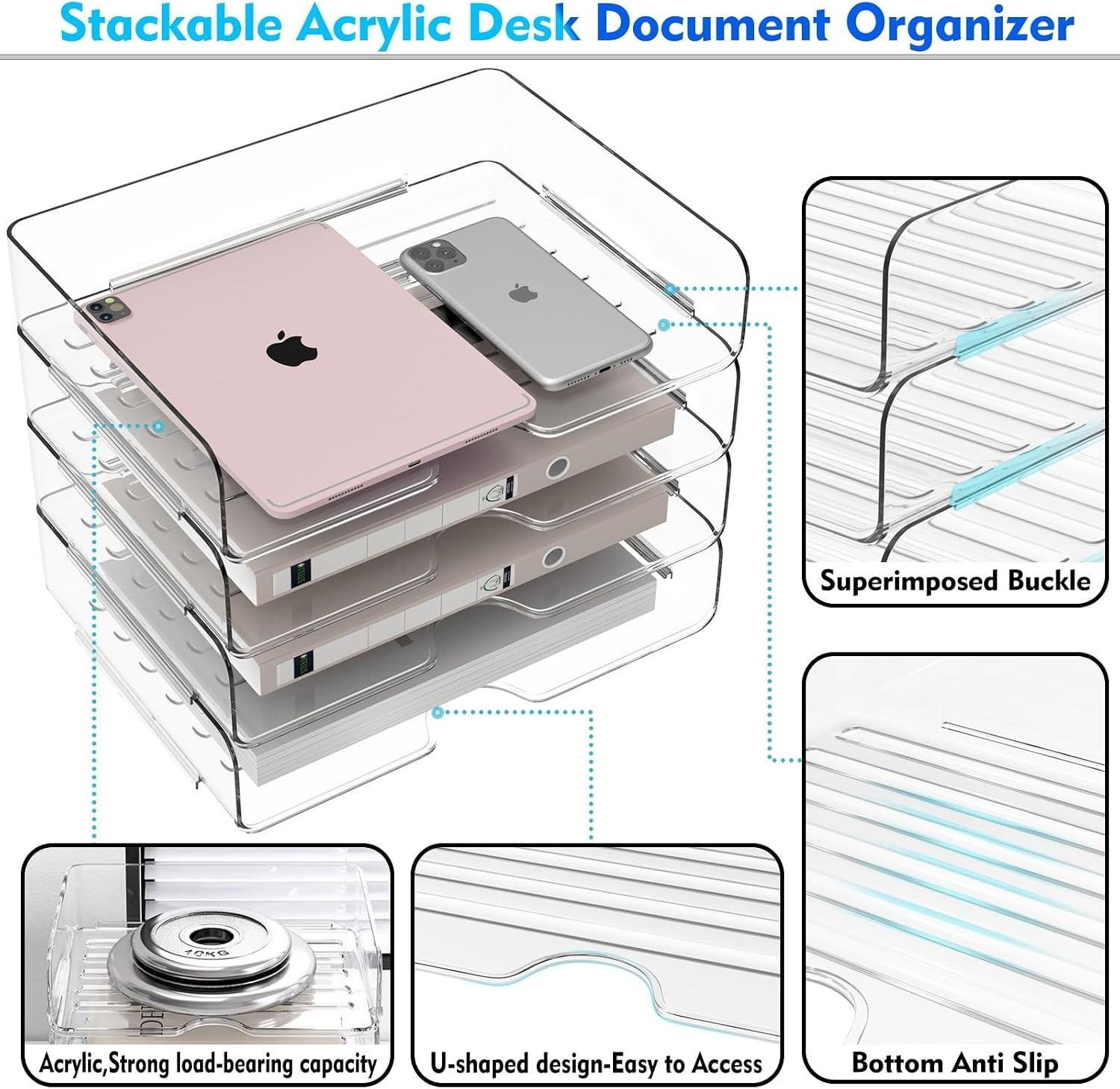 Versatile Clear Acrylic Letter Tray Set – Stylish Paper Organizer, 4 Count