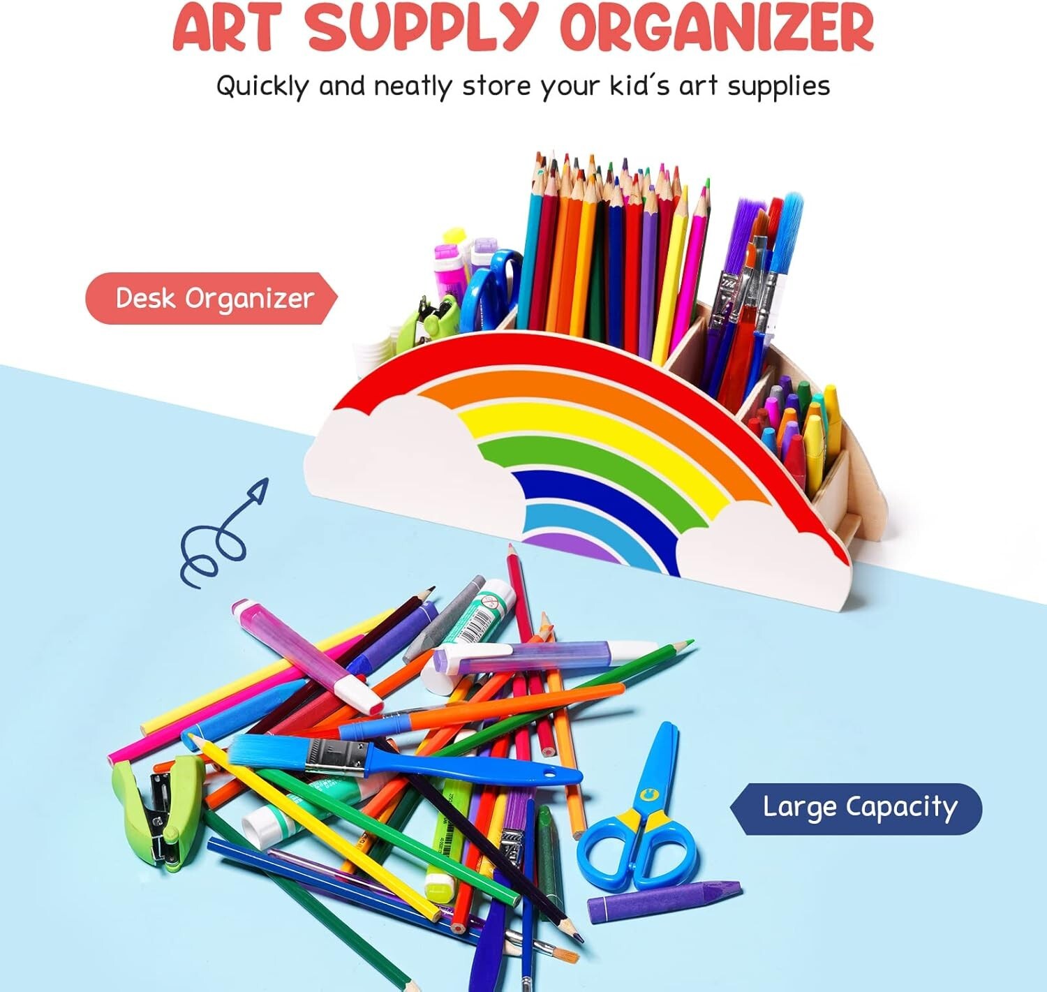 Compact Wooden Supply Caddy with Rainbow Finish – Ideal Desk Organization Tool