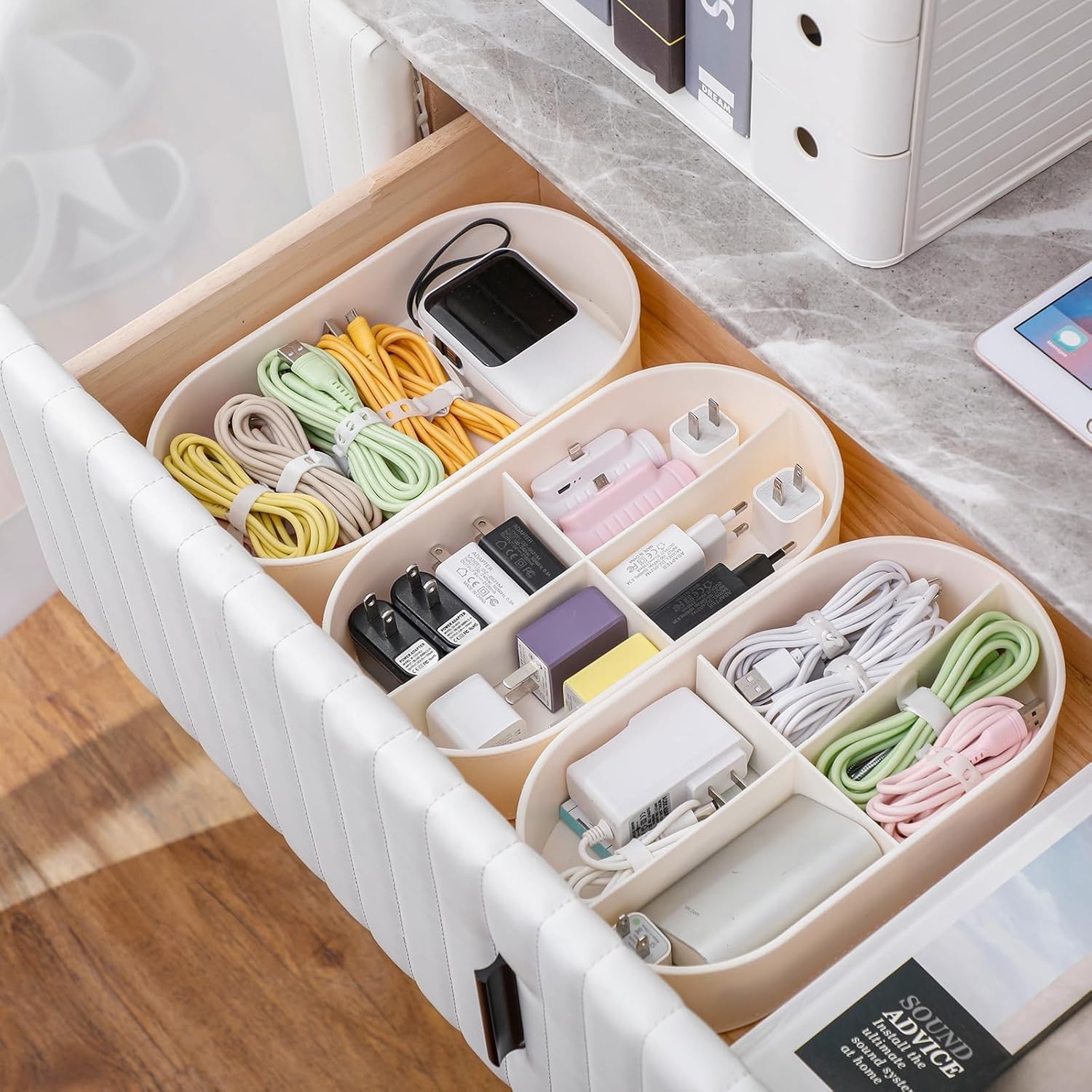 Large Cord Organizer Box with Lid Plastic Cable Storage Case with 20pcs Wire NEW