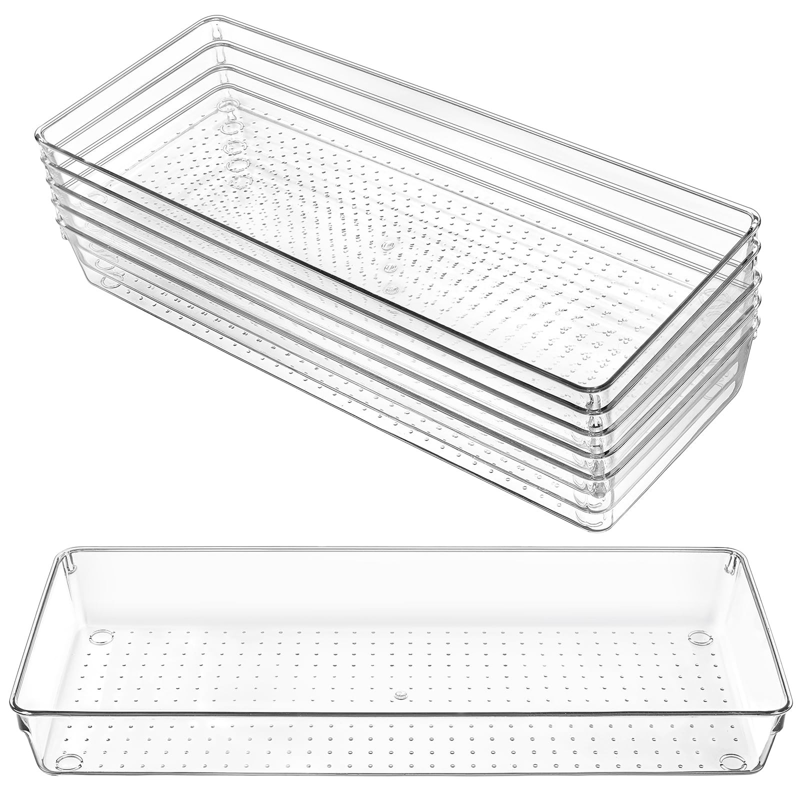 6 Pack Clear Drawer Organizer Trays 15 x 6 x 2 Inch Large Size Clear Plastic …