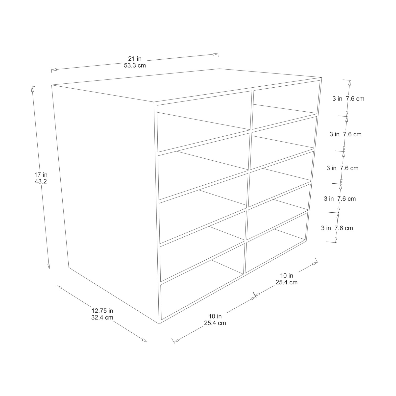 Organizer, 10-Shelf, Red, 17″ H x 21″ W x 12-7/8″D, 1 Unit