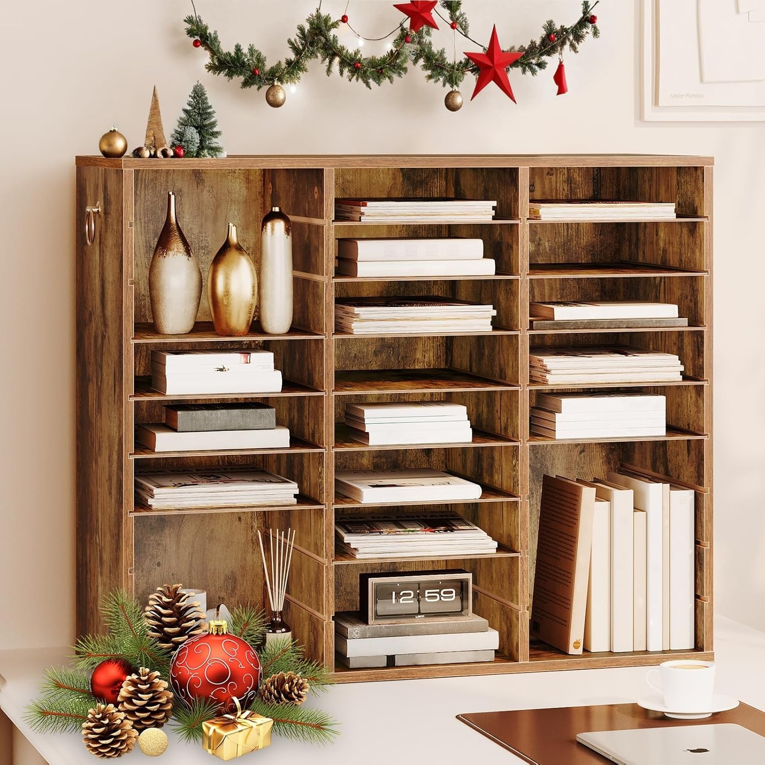 Literature Organizer, 27 Compartments Wooden Mail Organizer, Countertop Liter…