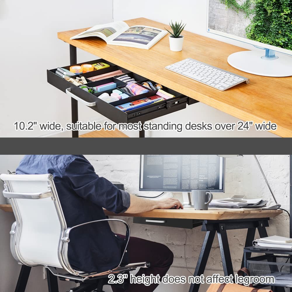 Large Size Under Desk Slide out Pencil Drawer with Adjustable Space Divider D…