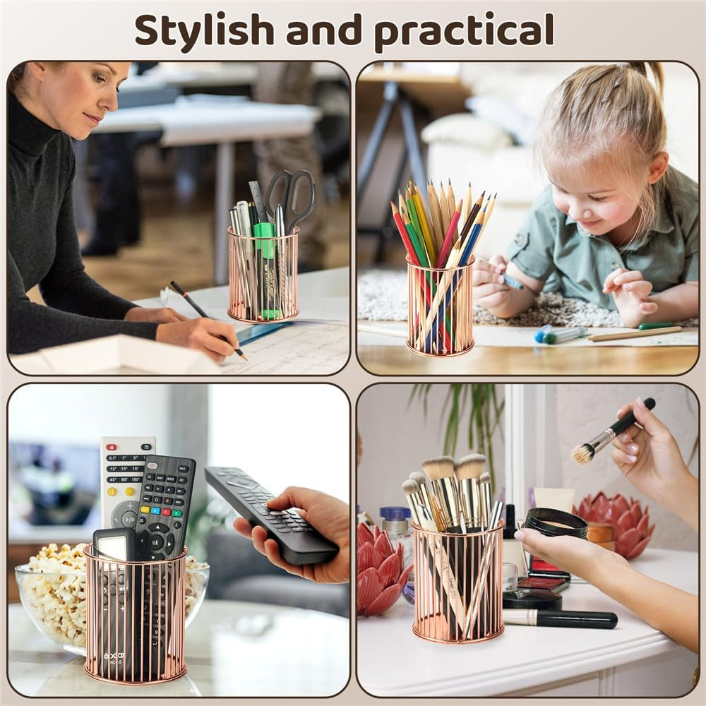 2 Sets Metal Pen Holder for Desk, Makeup Brushes Cup Holder, Pencil Holders, Pen