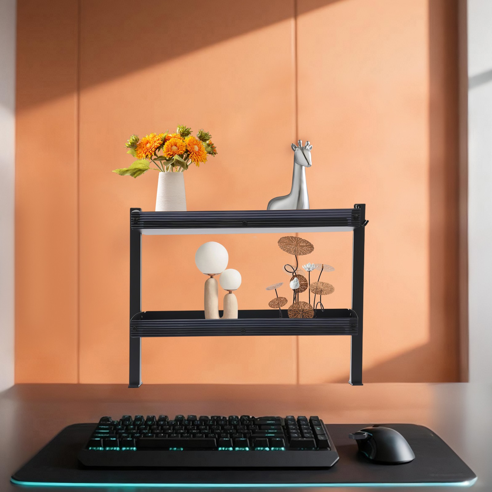 2Tier Clip-on Desktop Organizer Desk Shelf w/Adjustable Storage Tray Home Office