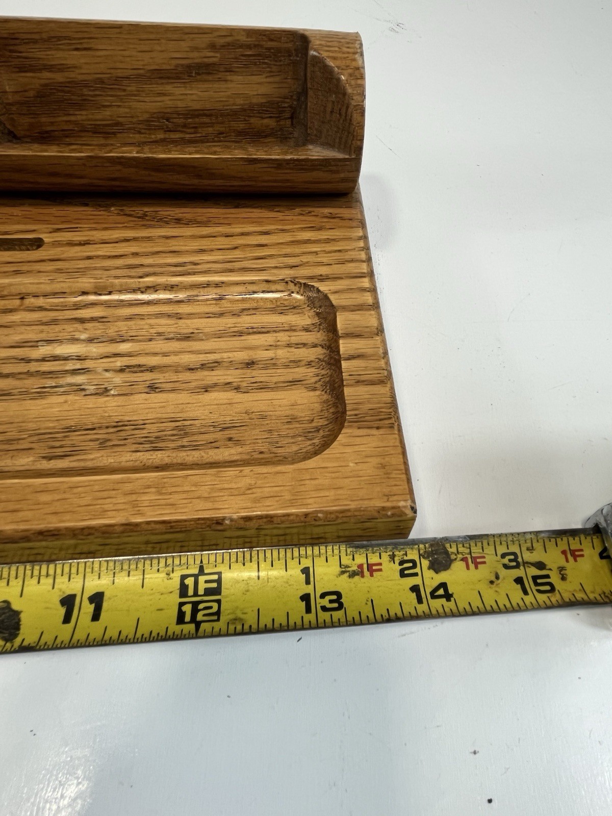 Wooden Desk Organizer 14″ x 8″ Oak Heavy MCM Business Cards Pencils Notes