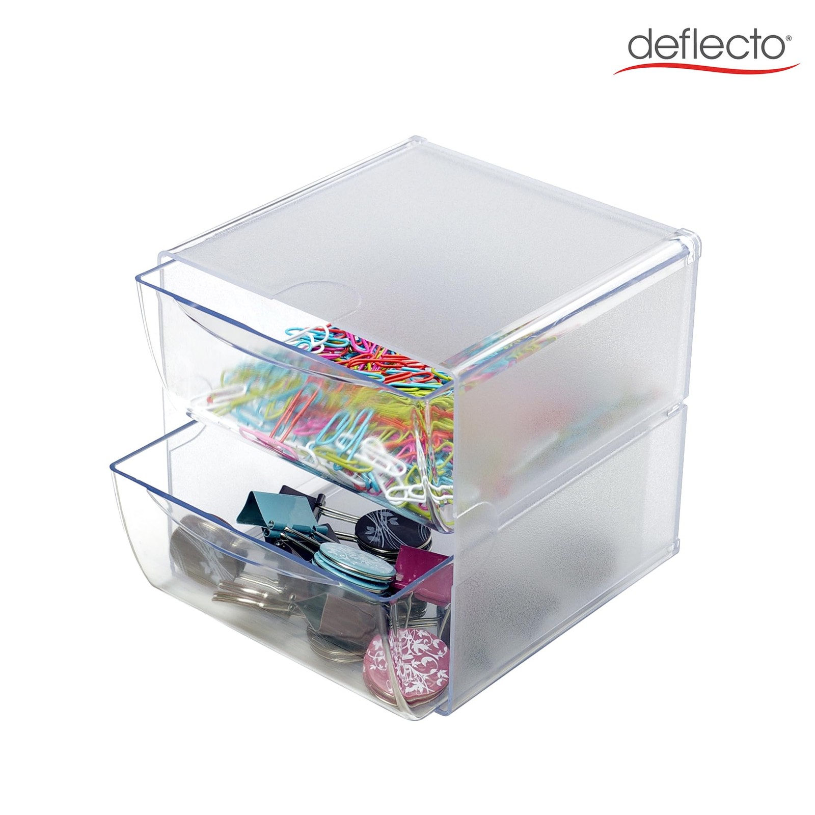 deflecto Two Drawer Cube Organizer, Plastic, 6″W x 6″H x 6″D, Clear
