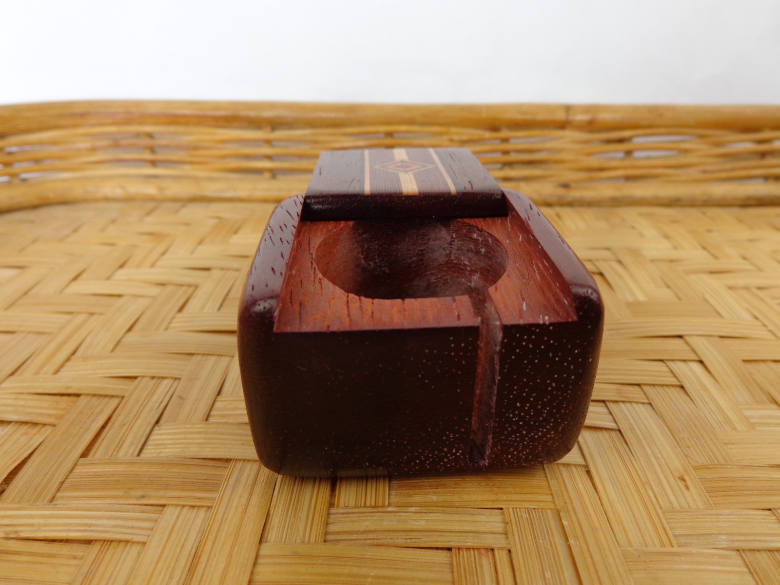 Wooden Stamp Holder Dispenser Handmade Inlaid Design Desk Office Decor