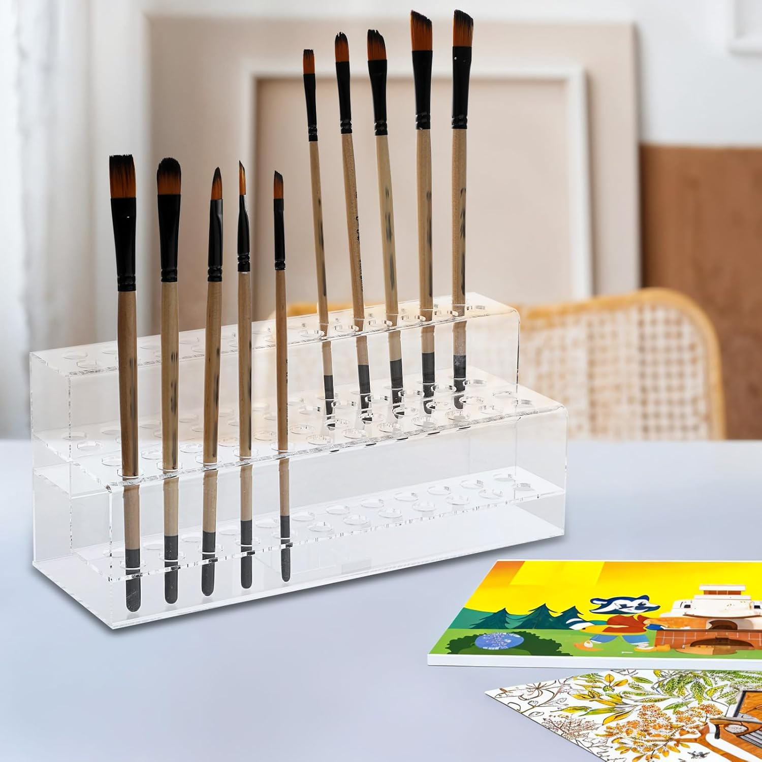 Acrylic Pen Holder, 48-Slots Pen Display Stand 2 Tier Pencil Display Desk Stand