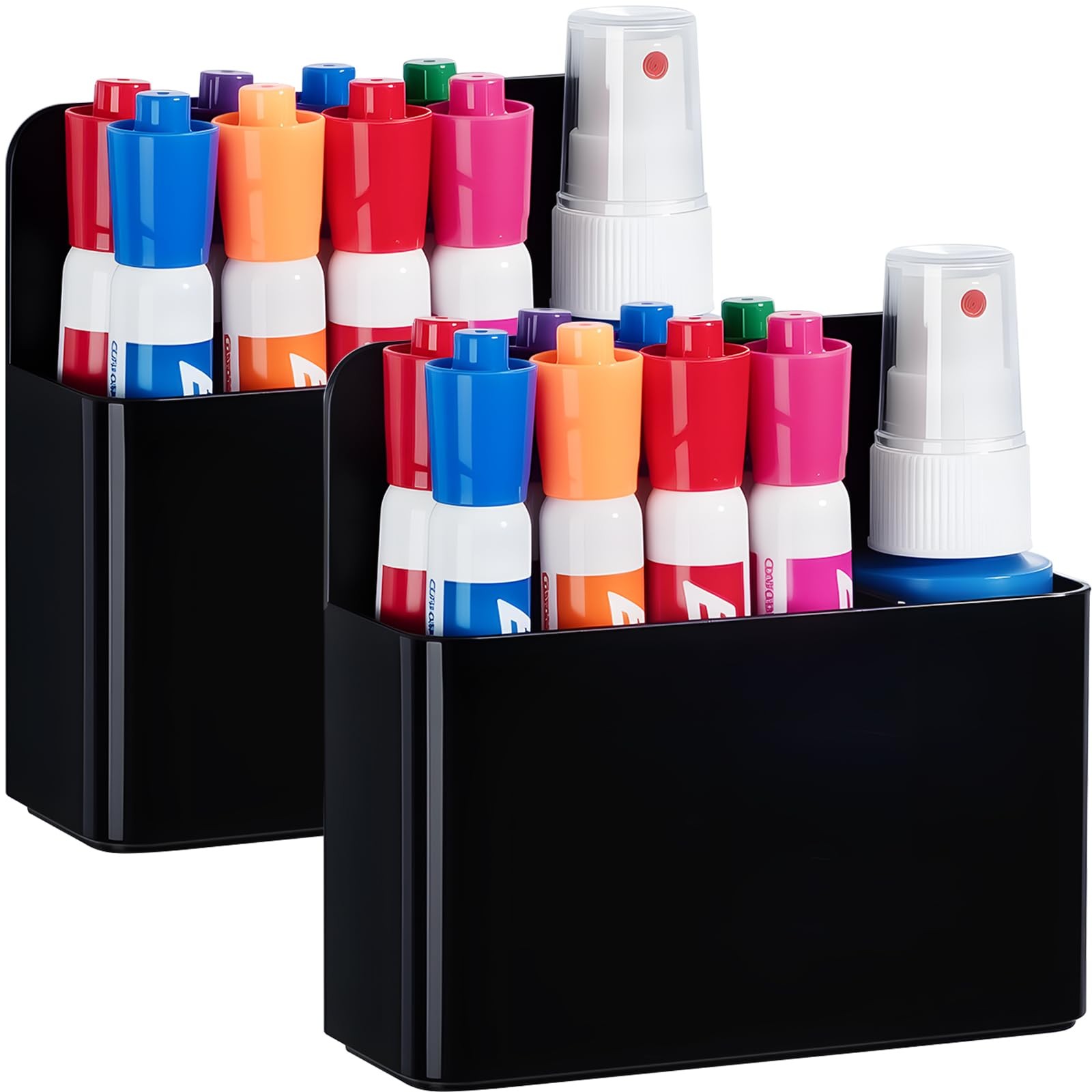 BEYGORM 2 Pack Plastic Magnetic Pen Holder for Refrigerator, Dry Erase black