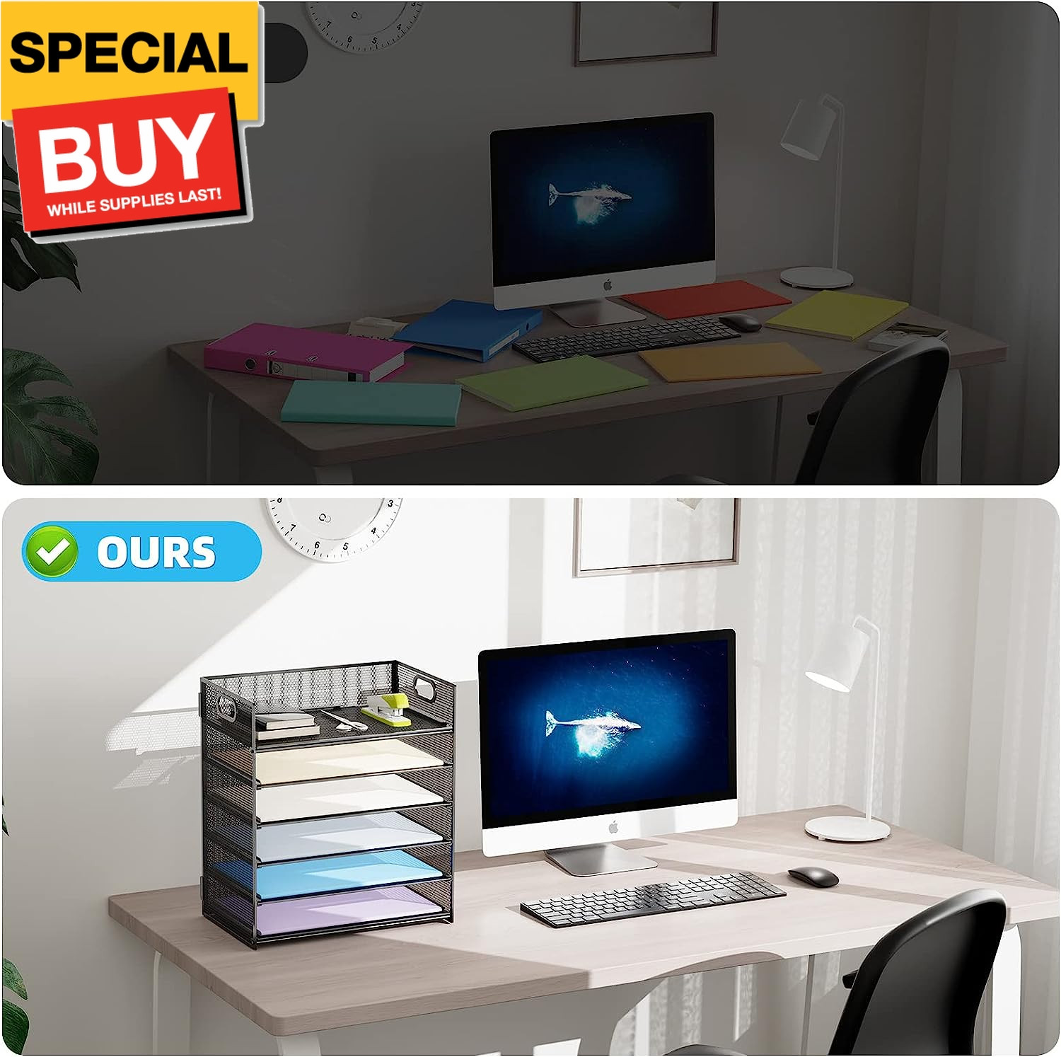 6 Tier Paper Organizer Letter Tray – Mesh Desk File Organizer with Handle, Paper