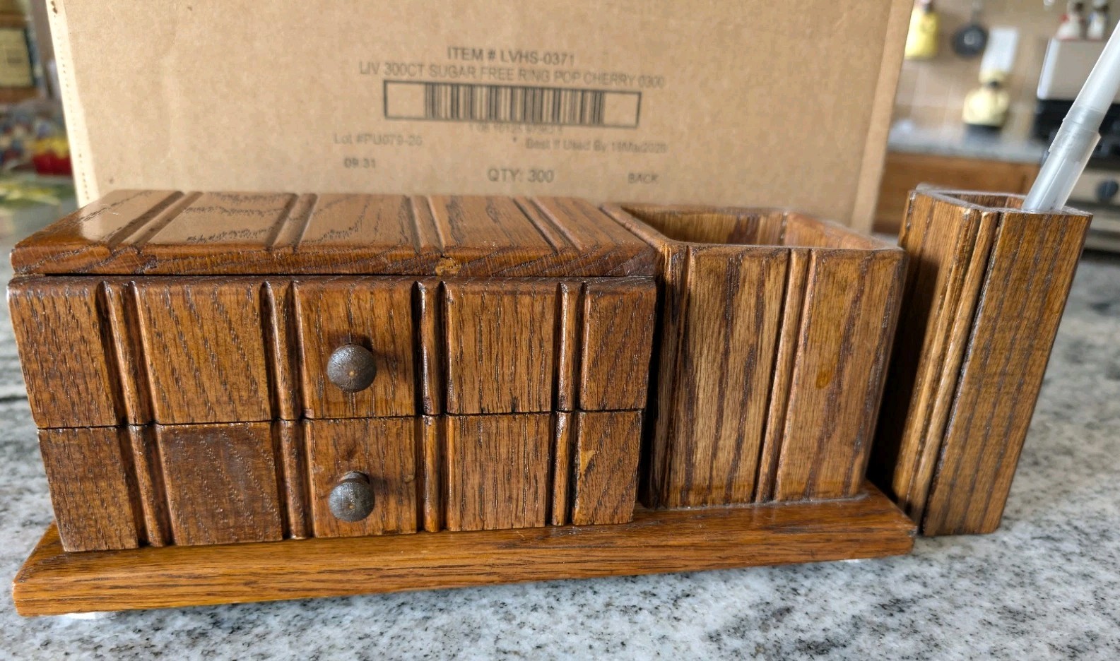 Vintage Handmade Wood Stationery Desk Organizer 10.5” Wide X 4” Tall X 5″ Deep