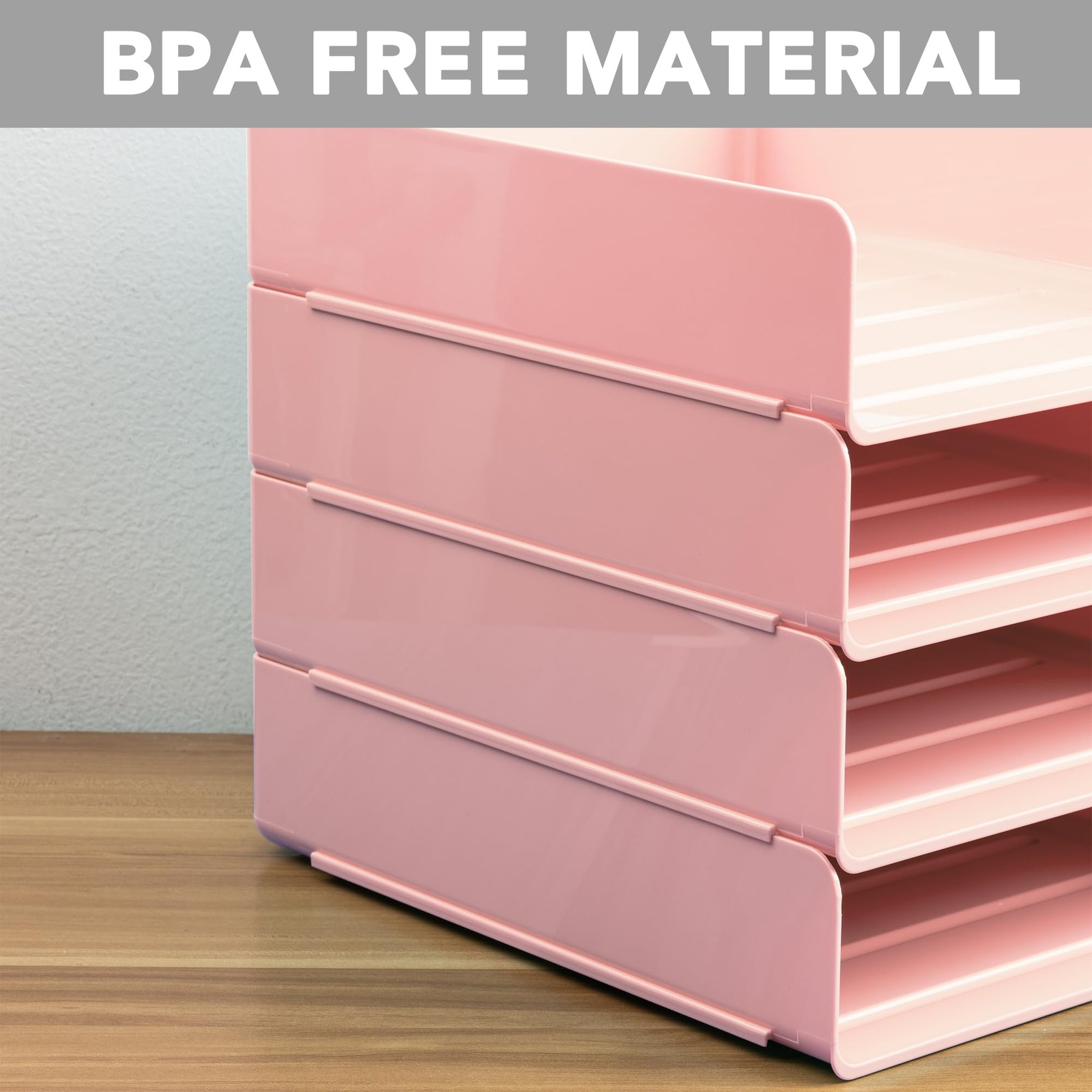 Tiawudi Desk Organizer, Office Organization and Storage, Plastic 4 Tier, Pink